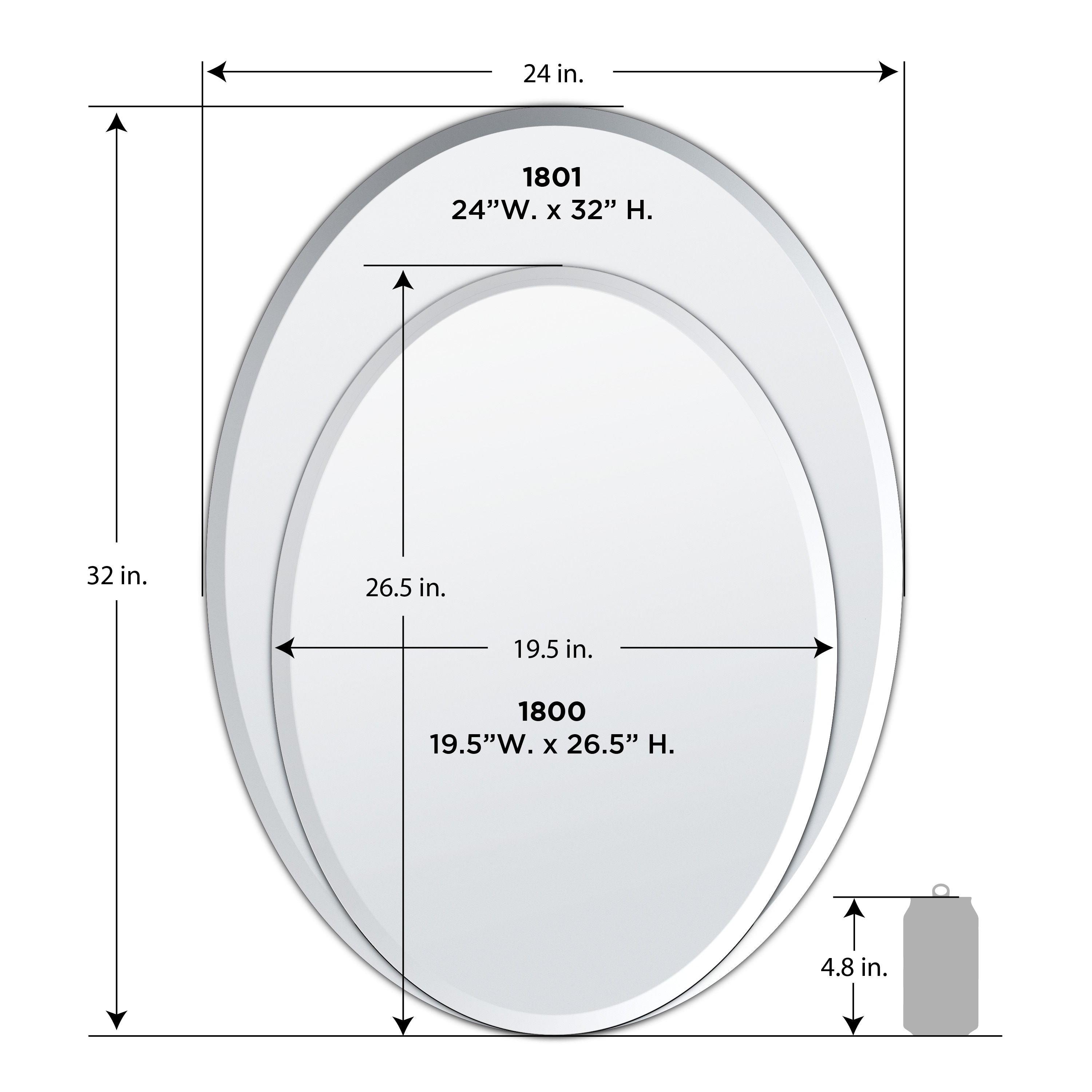Flush Mount Frameless Beveled Oval Bathroom Vanity Mirror