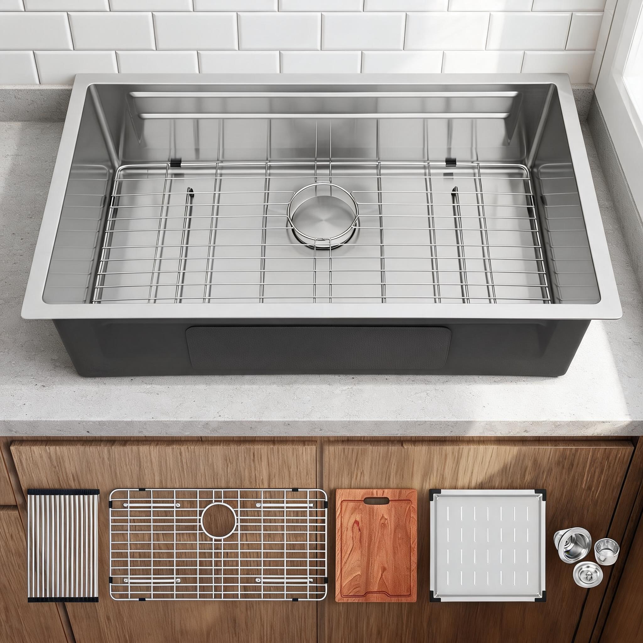 Watnature 33 Inch Undermount Single Bowl Workstation Kitchen Sink 16 Gauge Stainless Steel #Y8CH4D05QECP