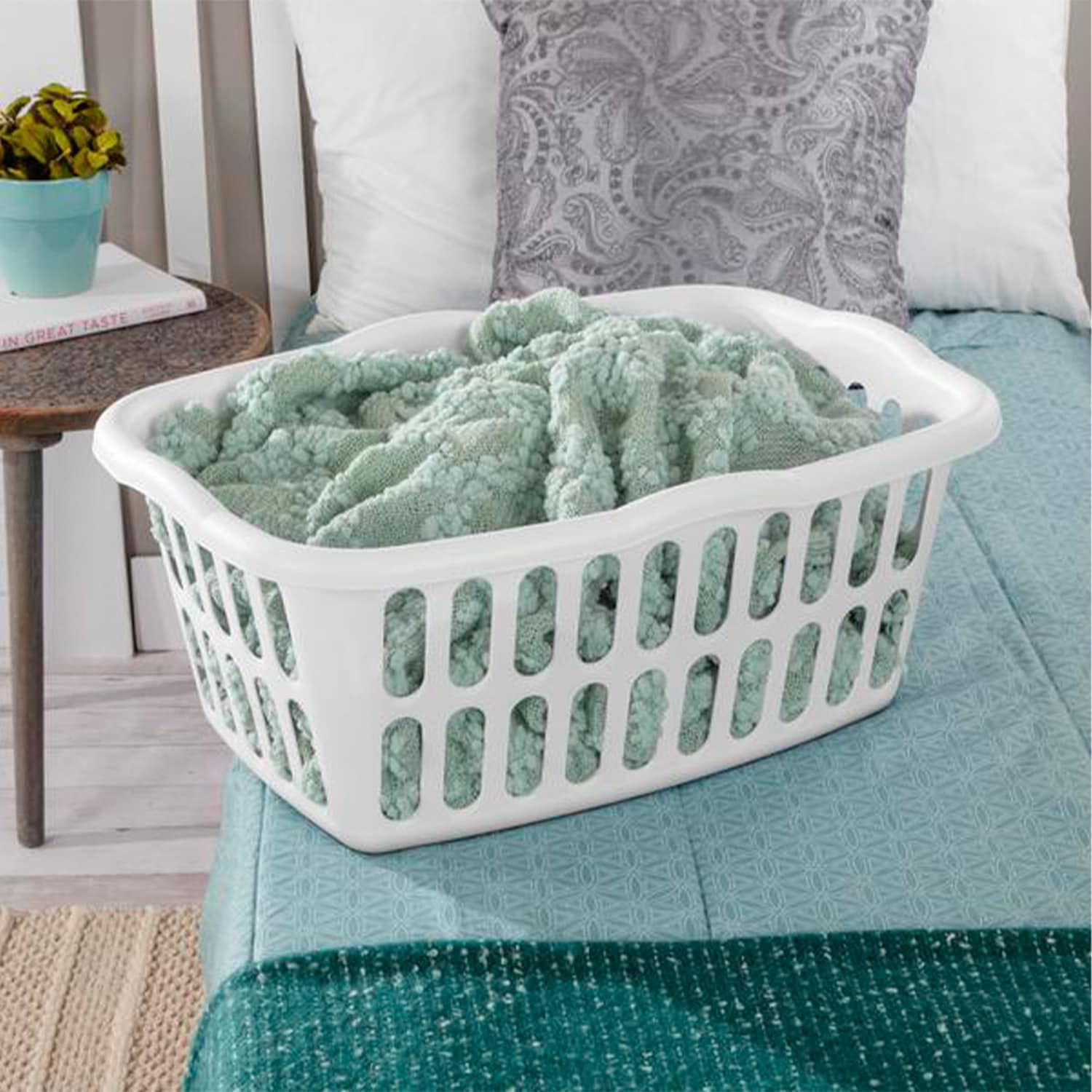 White Stackable Plastic Laundry Baskets, 12-Pack, 1.5 Bushel
