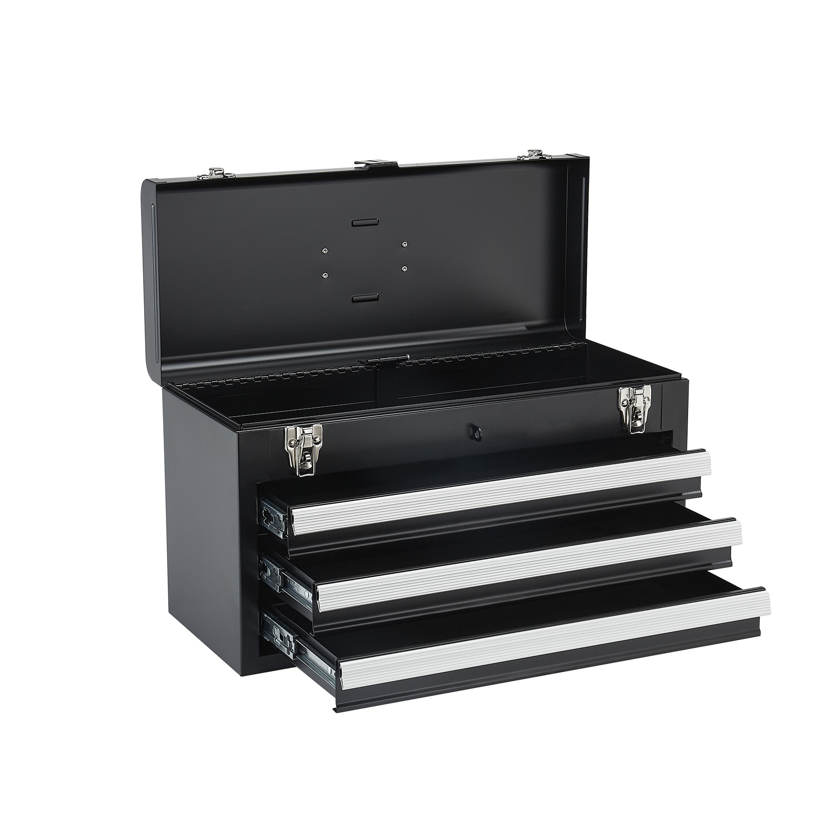 Tinyhomie Tool Box 20.5-inch Portable Metal Tool Box with 3 Drawers Tool Organizer Black