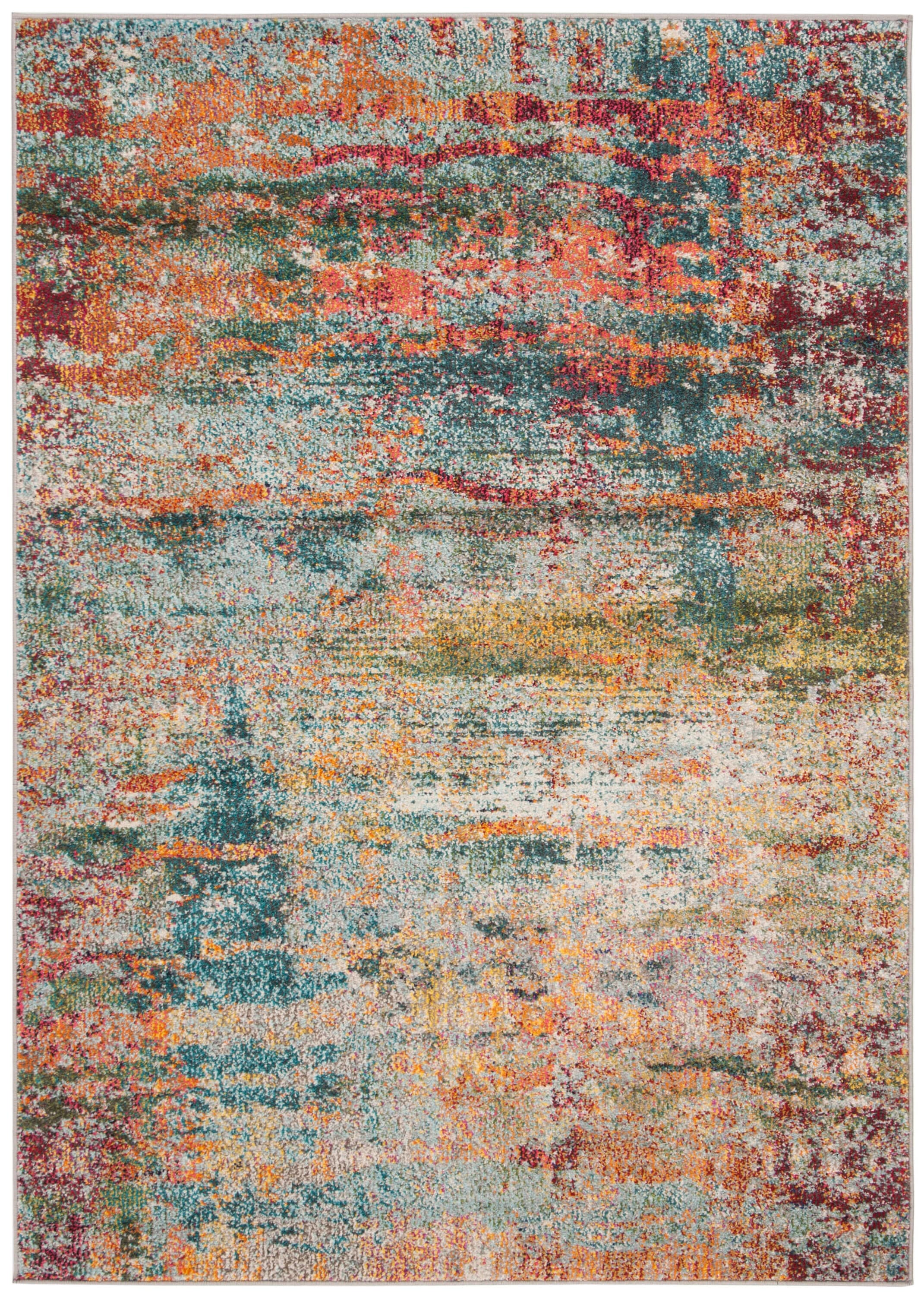 Teal and Orange Abstract Synthetic Area Rug, 2'2" x 4'
