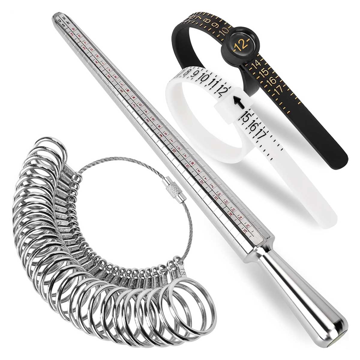 Aoibox Ring Sizer Measuring Tool Kit with 27 PCS Premium Steel Rings and Magnified Glass for Accurate Finger Size Measurement US Sizes 0-13 #LABMT21011