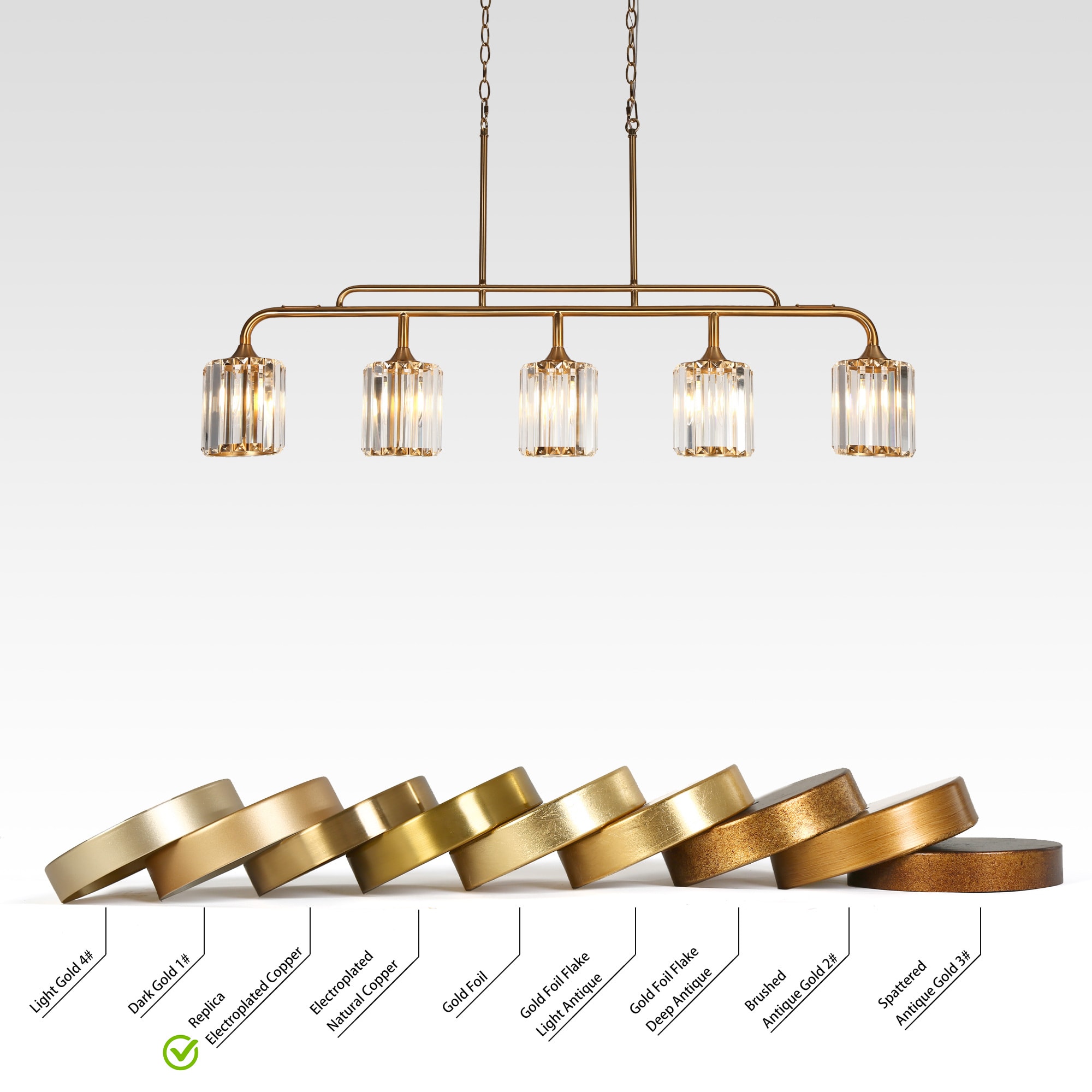 Oversized Brass and Crystal 47" Linear Island Chandelier
