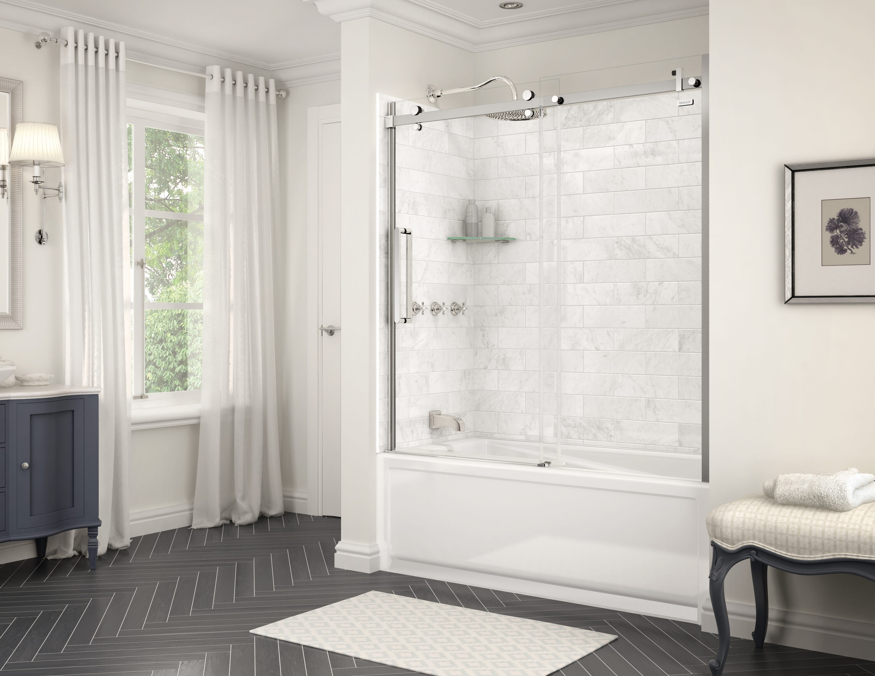 MAAX 103418-307-508-000 Utile 60-in L x 32-in W x 60-in H Marble Carrara 3 -Piece Direct to stud Bathtub surround