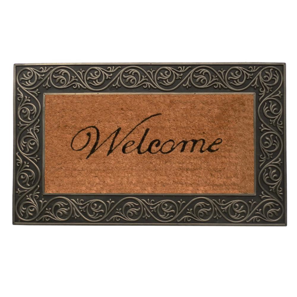 Callowaymills 10002WELC 2-ft x 3-ft Natural/Silver Coir/Rubber Rectangular Indoor or outdoor Decorative Welcome Door mat