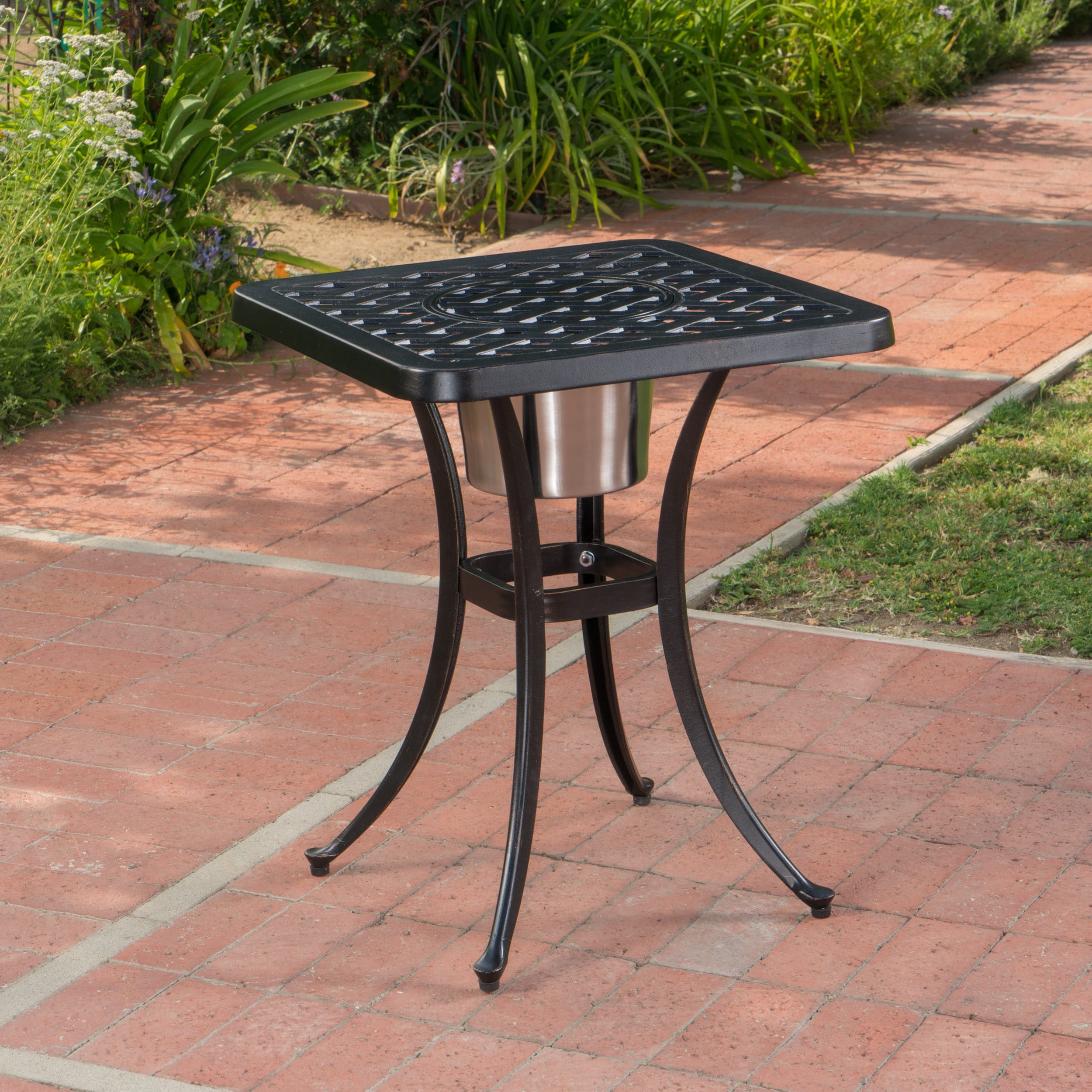 ModernLuxe L-60706.00 AVA BISTRO TABLE WITH ICE BUCKET Square Outdoor End 21-in W x 21-in L