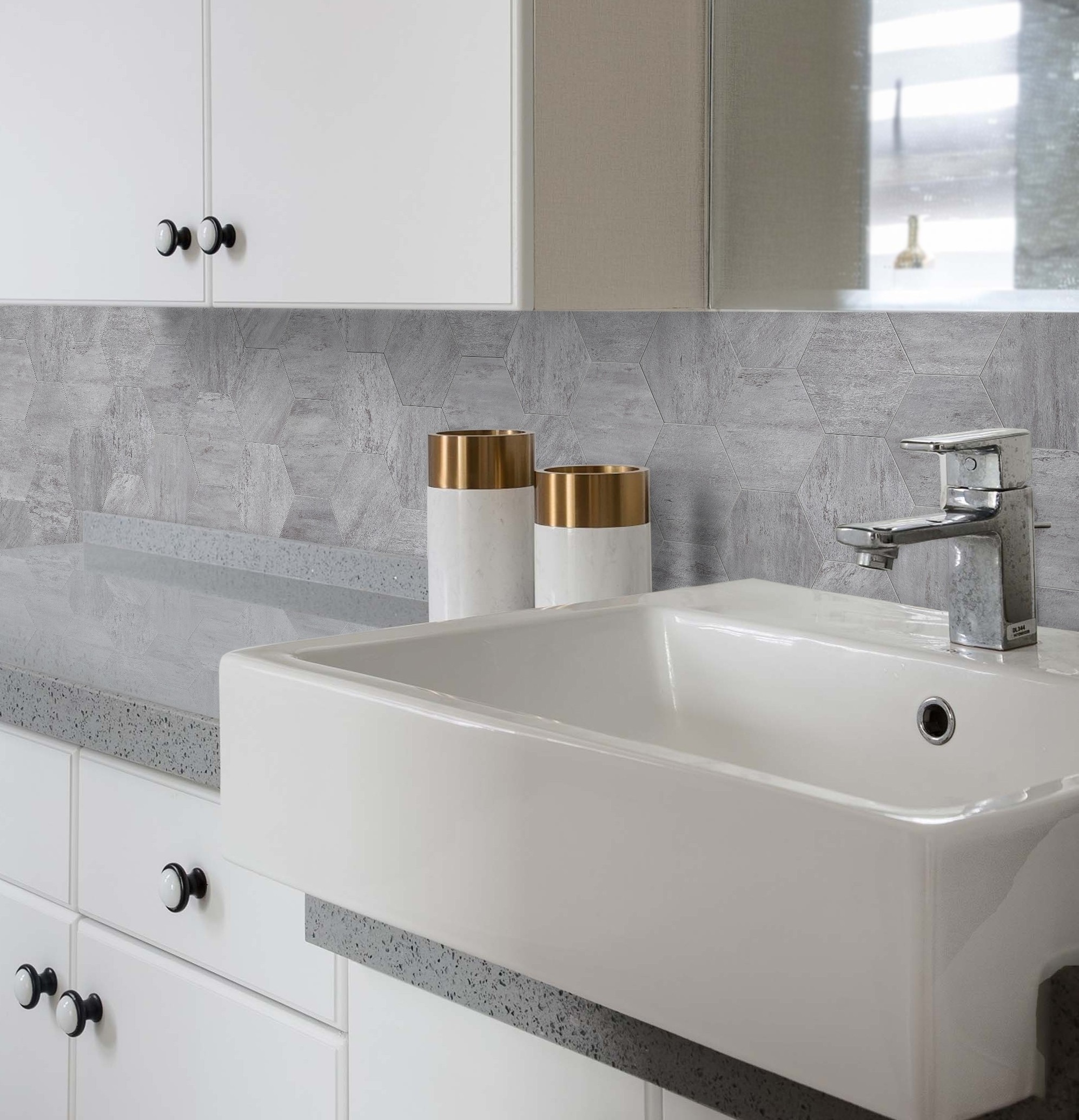 Bex 6" x 6.9" Mineral Gray Hexagon Peel & Stick Wall Tile