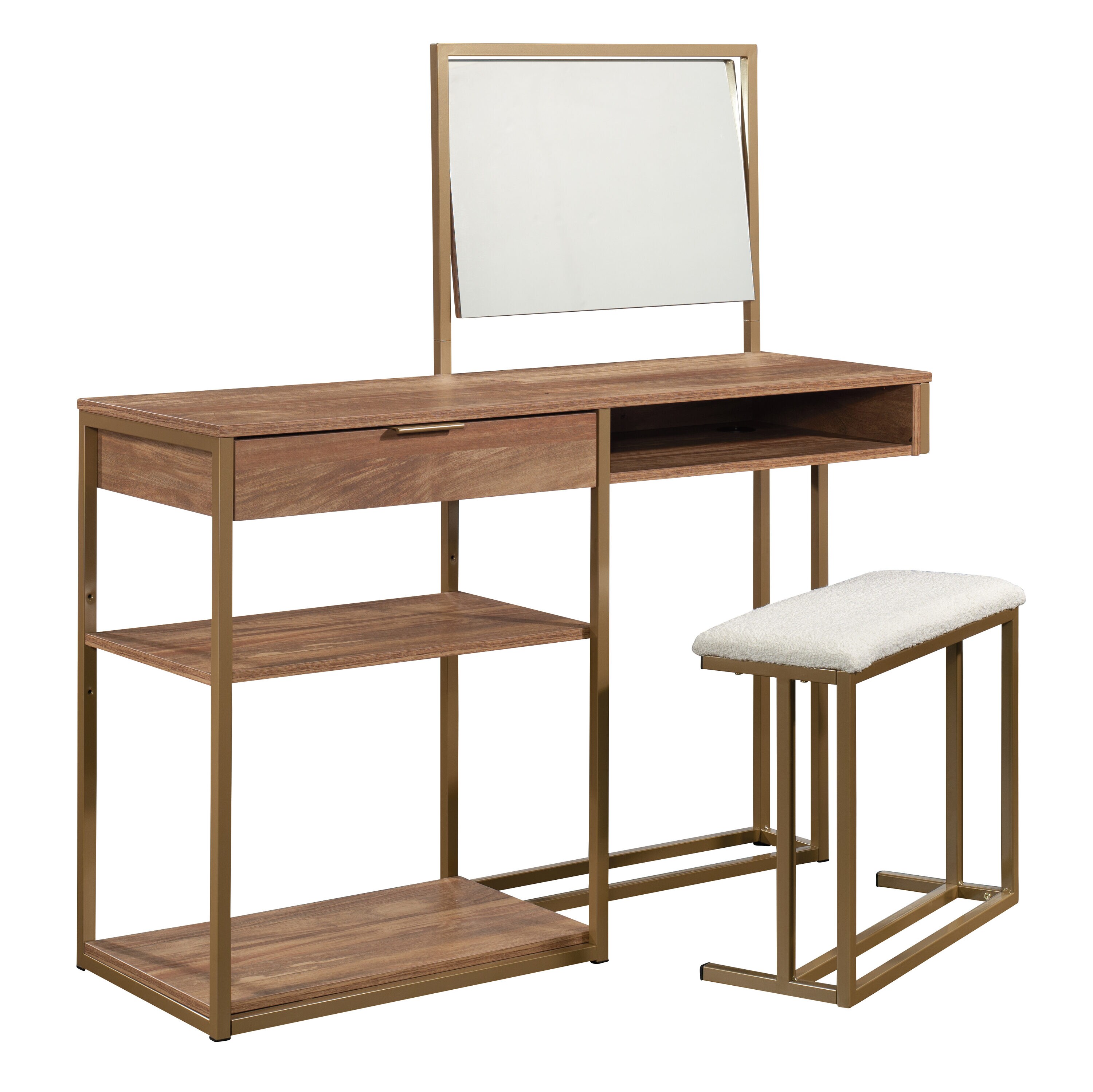 LOVMOR - Espresso Brown Multi-Room Vanity Cabinet Spacious Drawer and Open Shelf Storage
