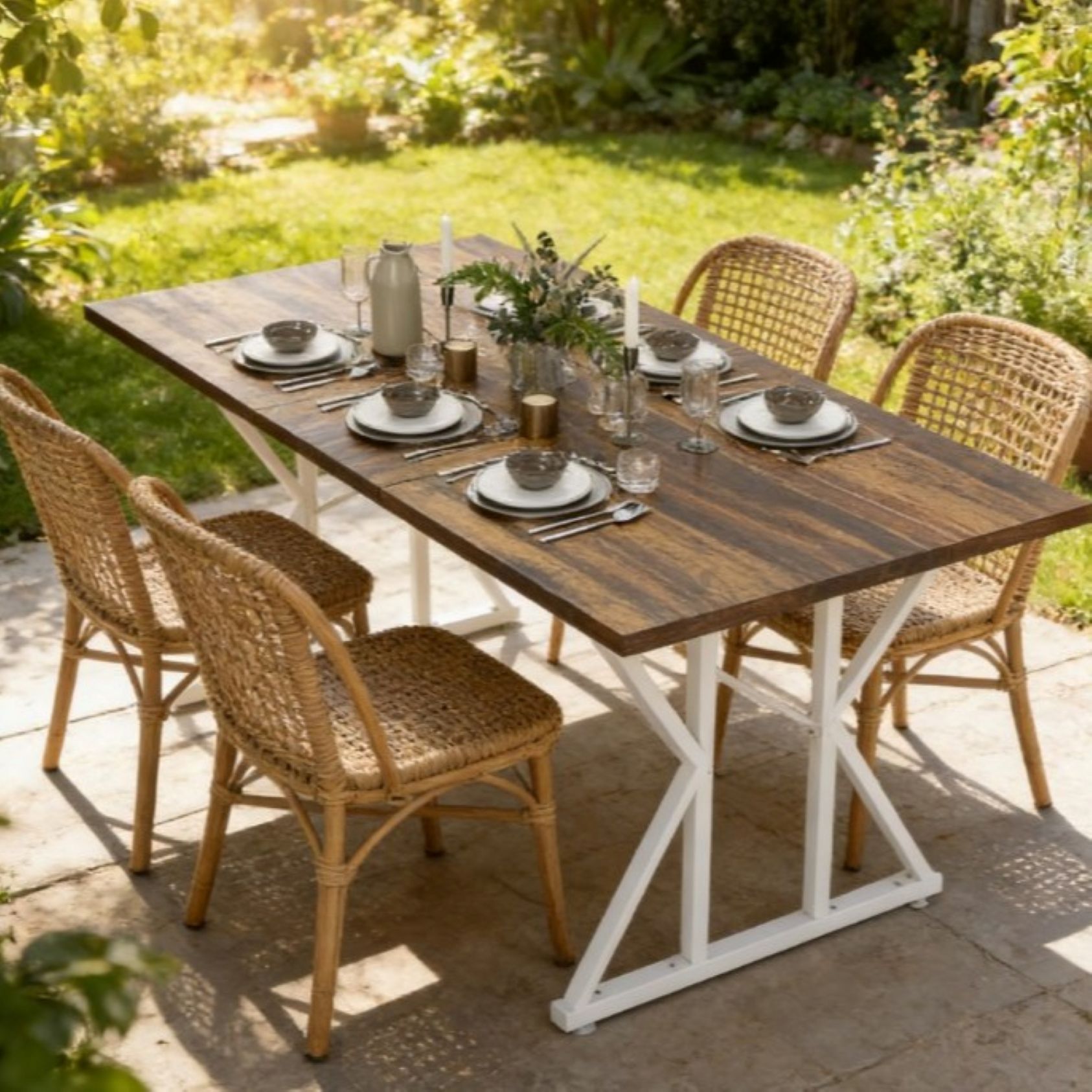 GDFStudio Boone Space-Saving 47.2 in. Farmhouse Metal Frame Extendable Dining Table with Sliding Extension and Adjustable Foot Pads - Distressed Brown