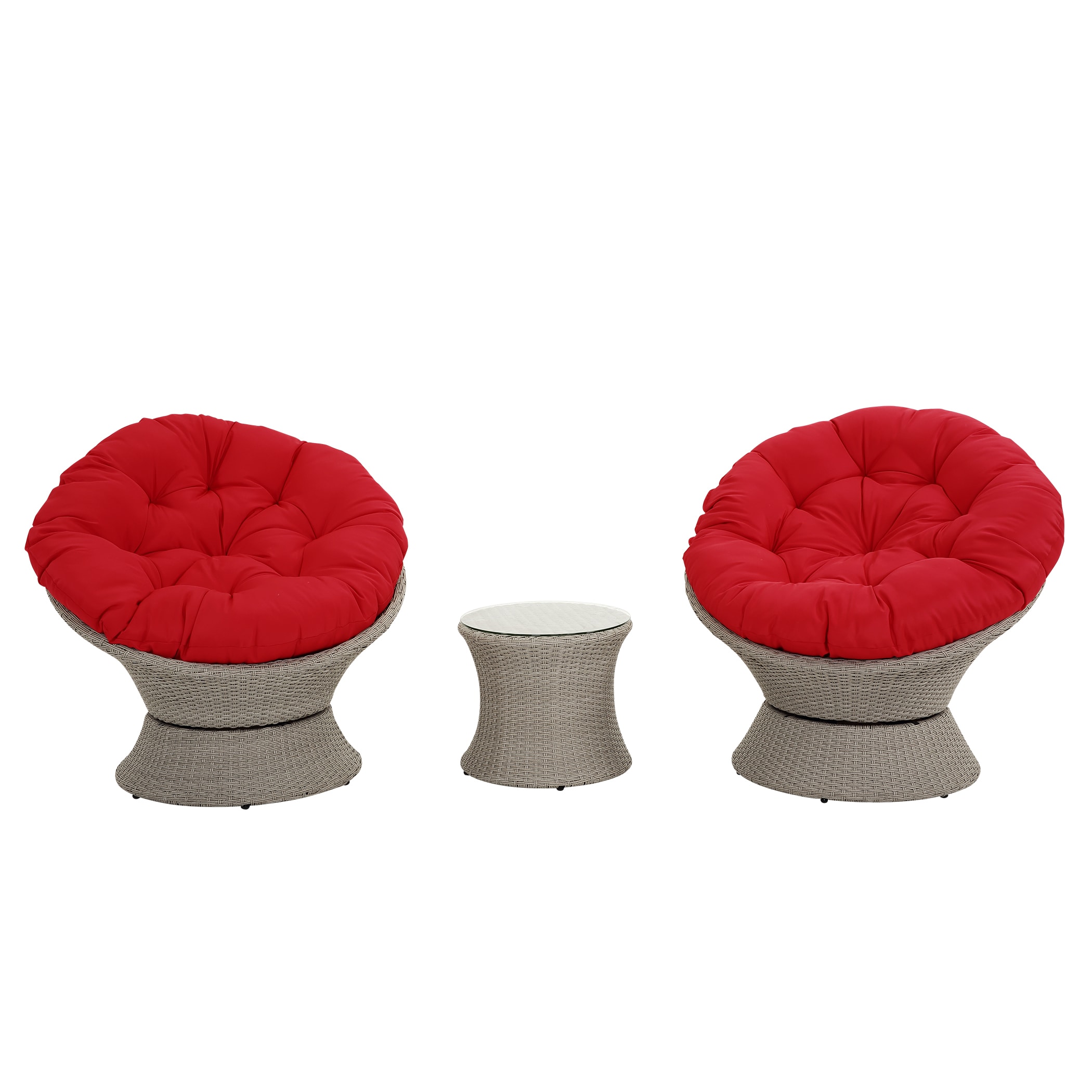 Unity UFPT03 Set of 2 Rattan Gray Rattan Frame Swivel Rocking Chair with Gray Solid Seat