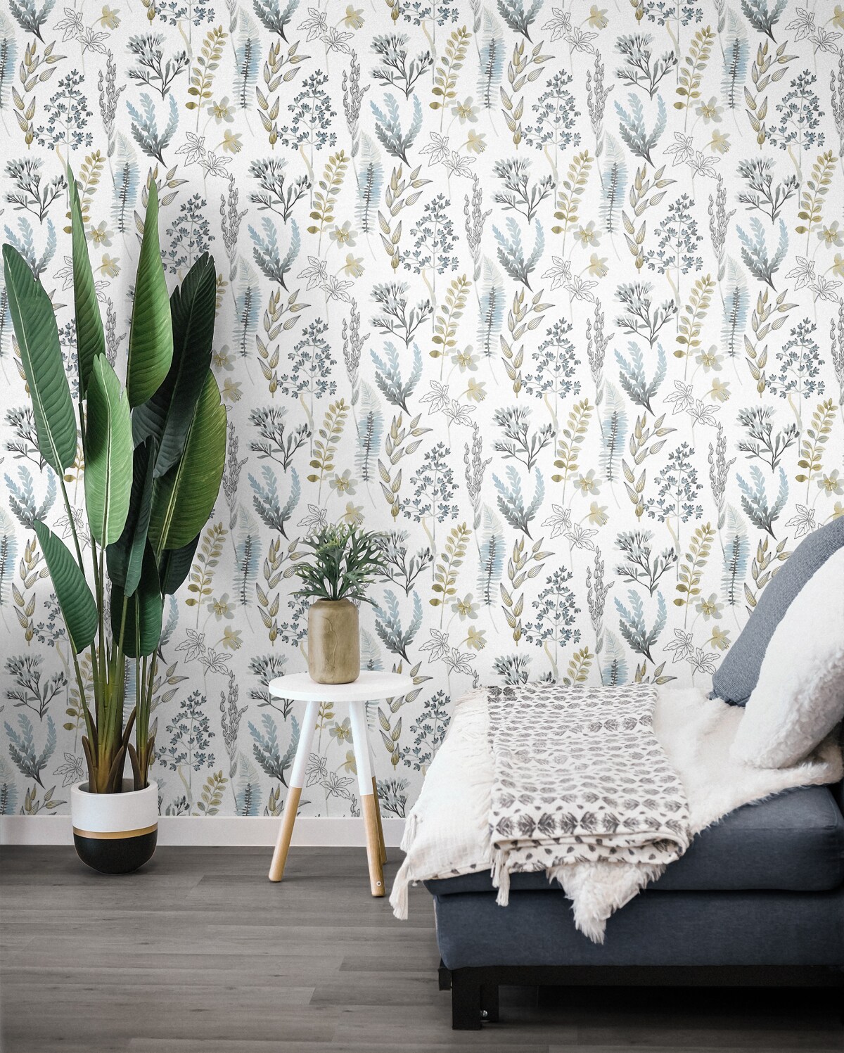 NextWall 30.75-sq ft Glacier Blue and Matte Brass Vinyl Floral  Self-adhesive Peel and Stick Wallpaper in the Wallpaper department at
