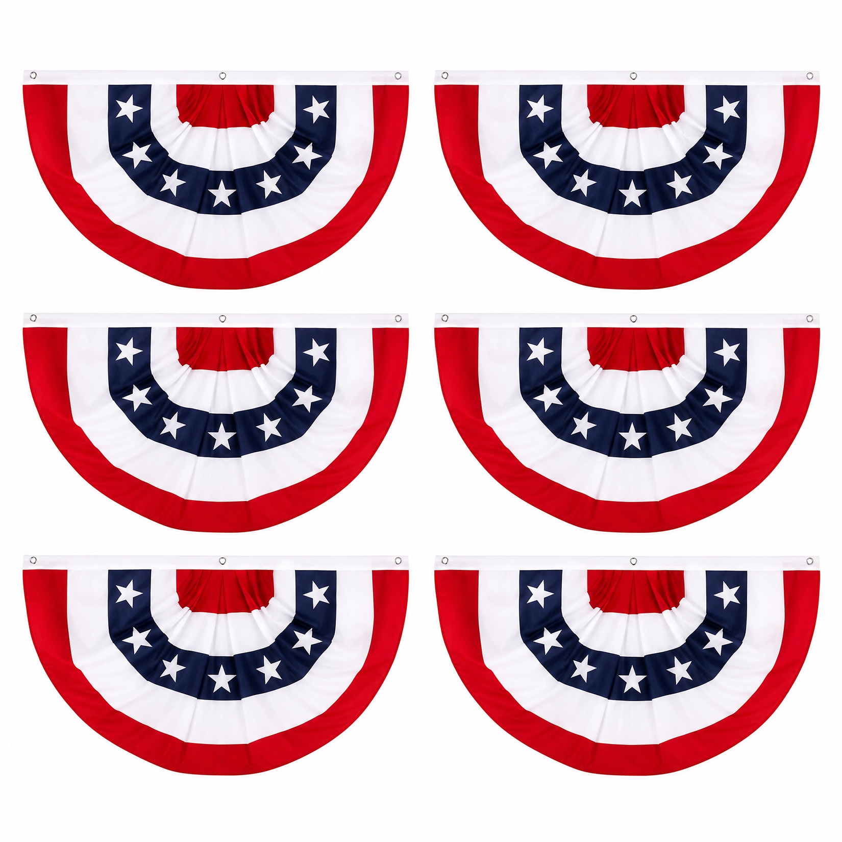Garvee 6 Pack Pleated American Fan Flags Bunting 2x4FT Red White Blue Patriotic Banners Polyester US Flags with Grommets for 4th of July Outdoor Decor