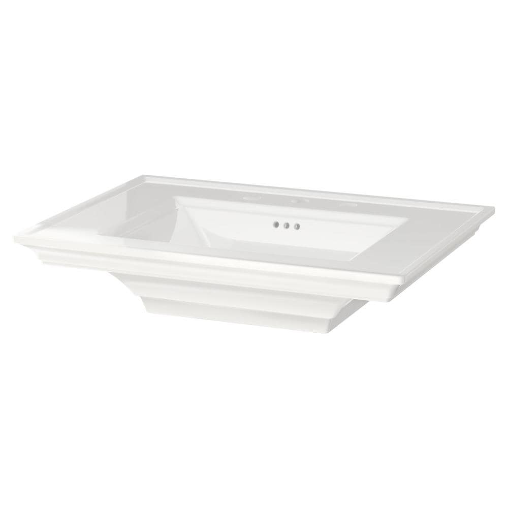 White Ceramic Rectangular Pedestal Sink with Overflow
