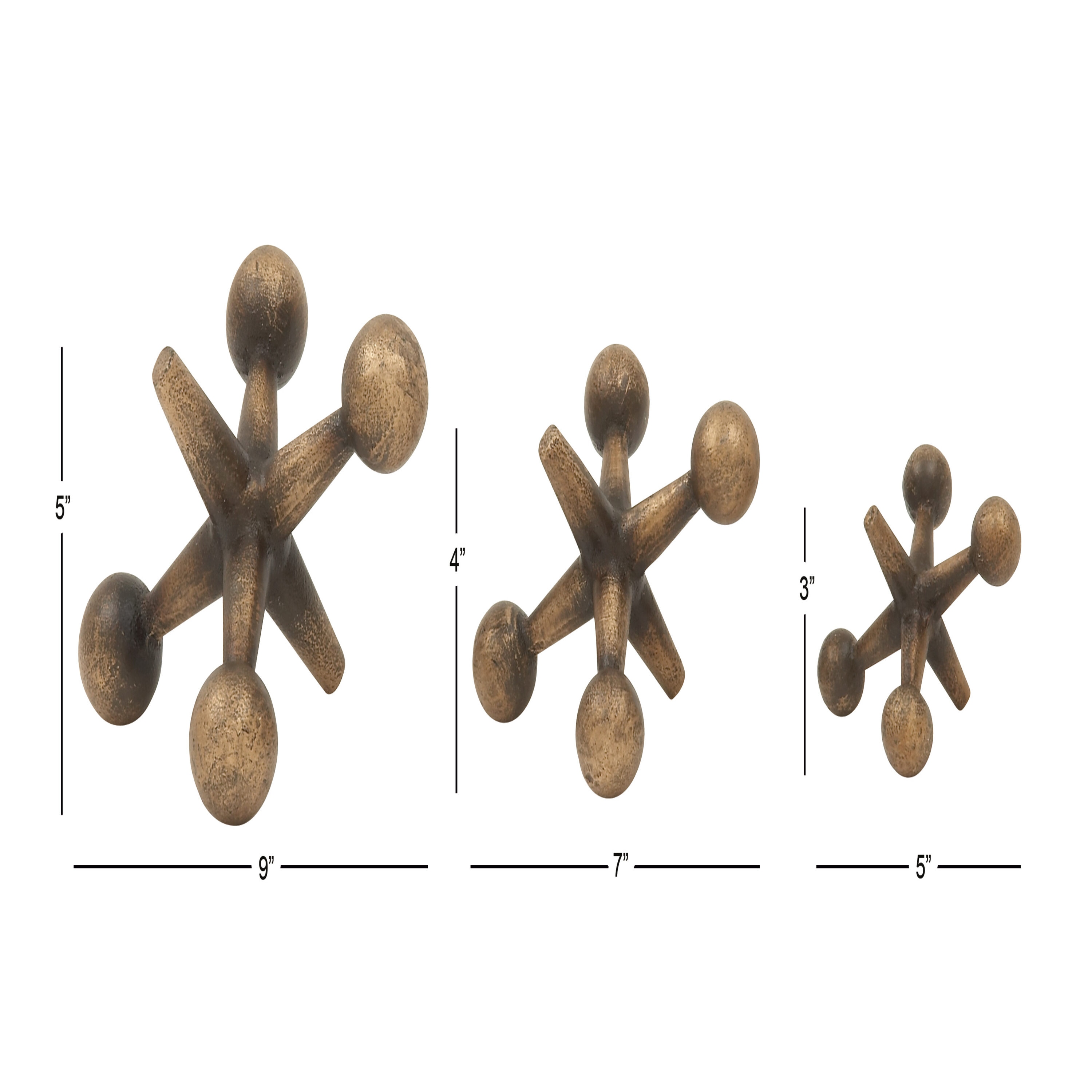 Distressed Gold and Black Iron Jacks Sculpture Set, 9"