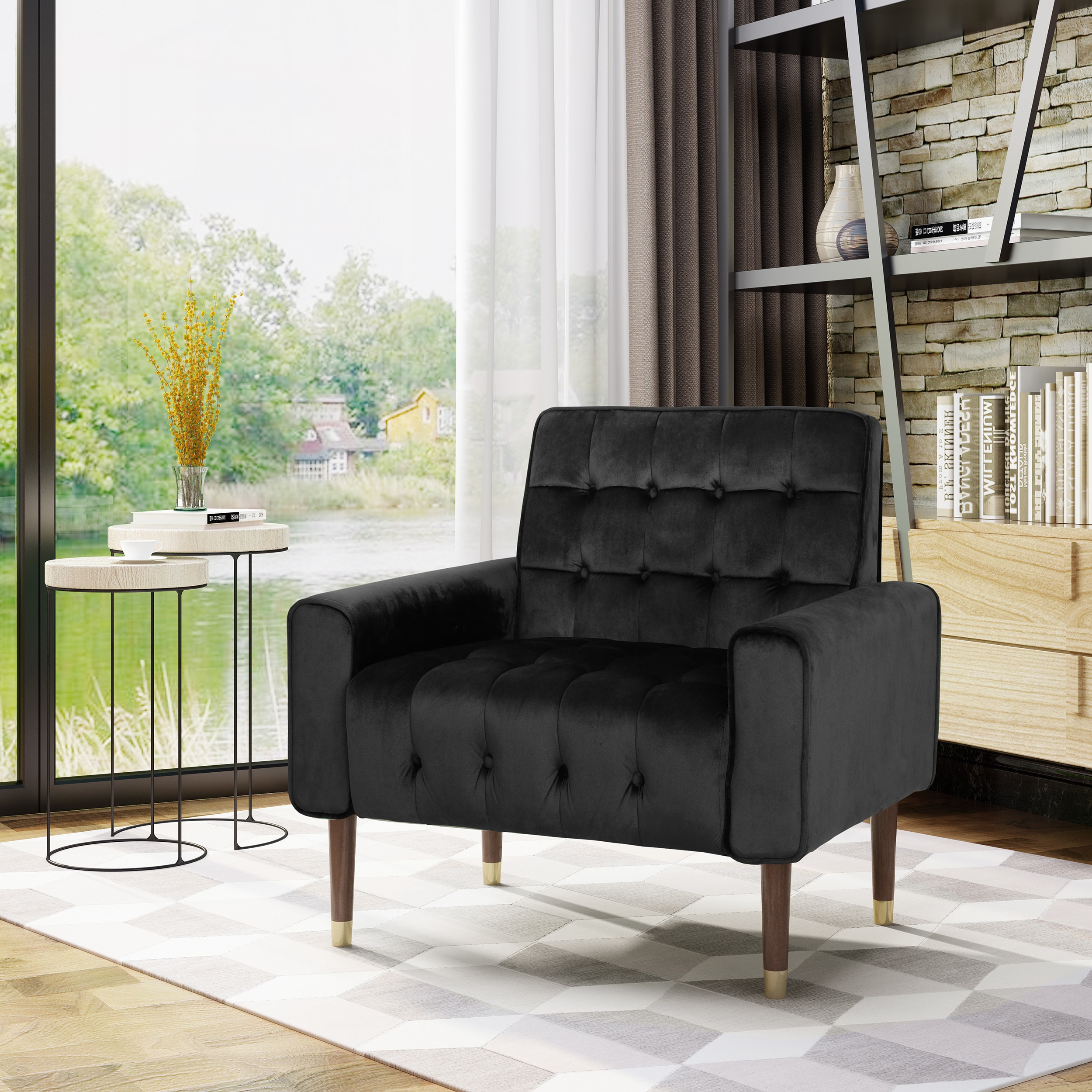 ModernLuxe 64937.00BLK Mirod Comfy Arm Chair with Tufted Back  Modern for Living Room Bedroom and  Study