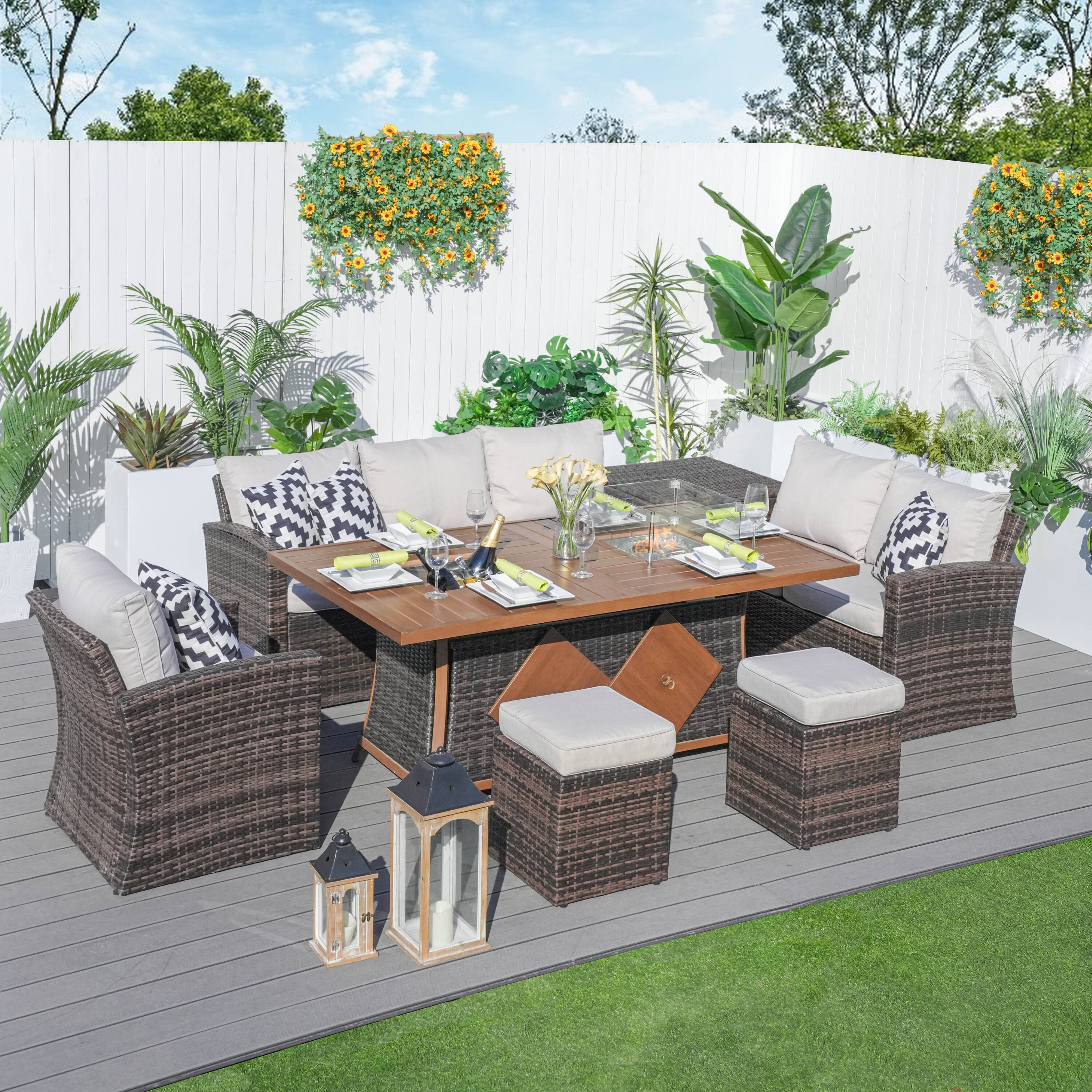 Direct Wicker DWG-2403BFI-BR 7 -Piece Wicker Patio Sofa Conversation Set with Brown Cushions