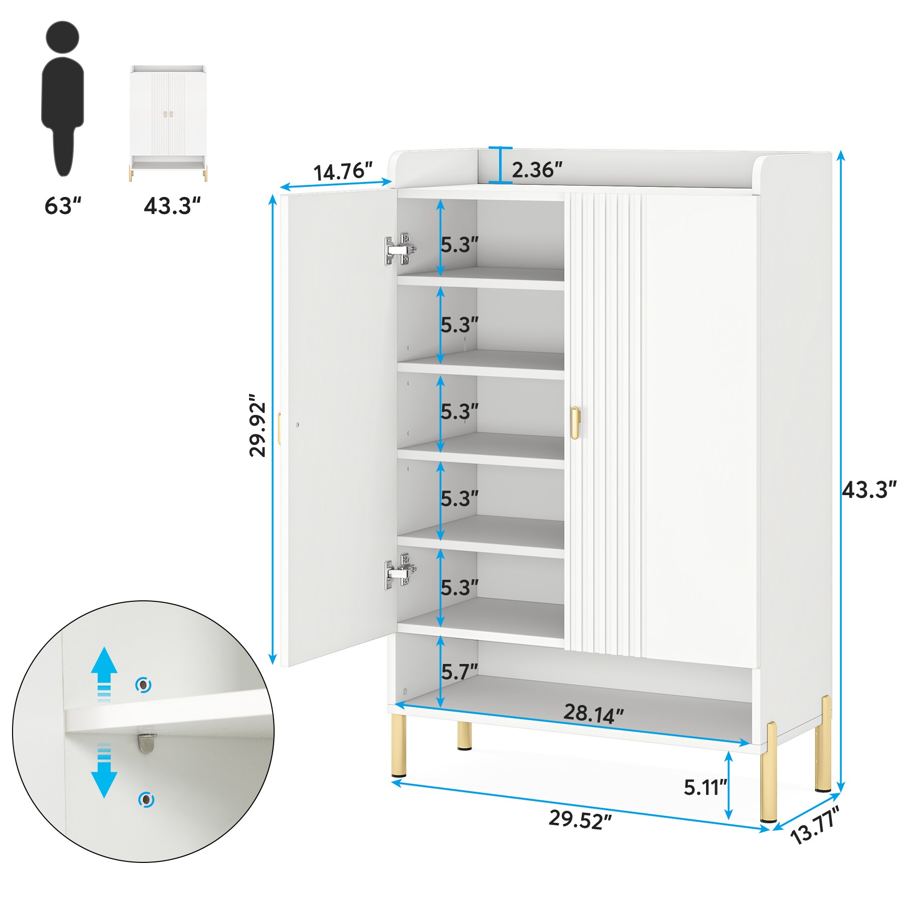 Tribesigns Adjustable 6-Tier Shoe Cabinet with Concealed Storage Doors ...