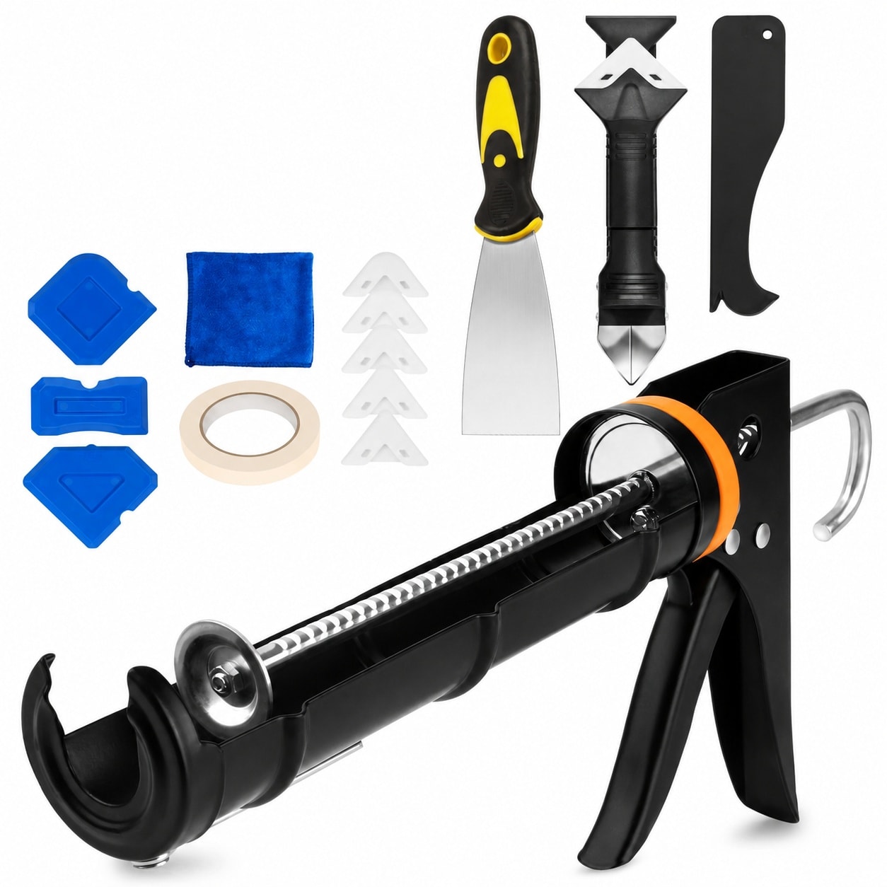 Etokfoks High Thrust Caulk Gun Kit 9 Pack Professional Caulking Tool Set with Remover Scraper Sealant Finisher #LETJ41LPE