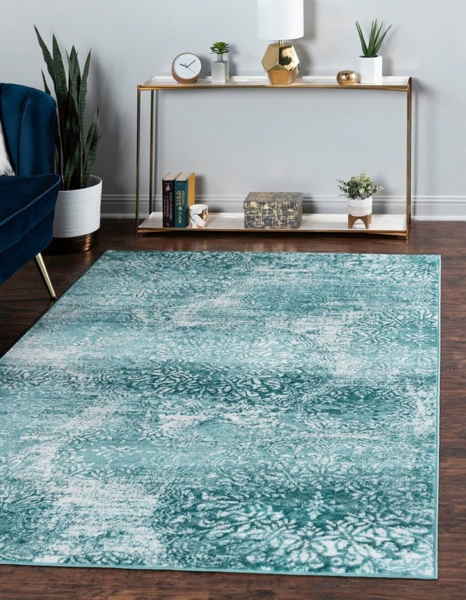 Unique Loom 3141566 Sofia 3 x 5 (ft) Loomed Polypropylene Turquoise Rectangular Indoor Floral Bohemian/Eclectic Area rug