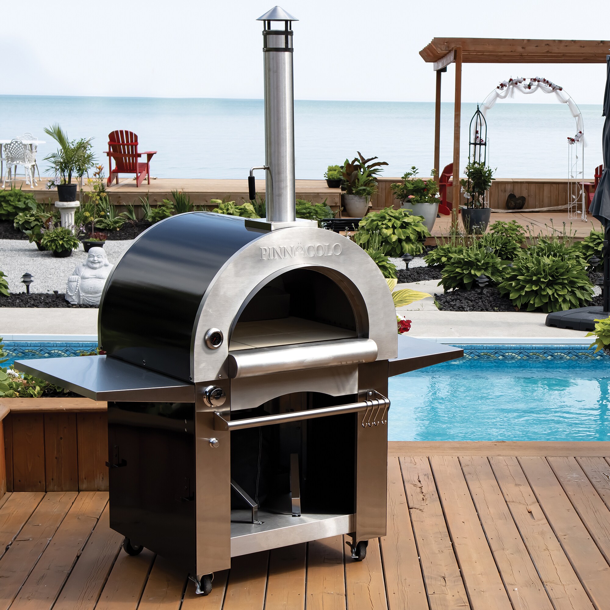 Backyard Pro 38 1/2 Stainless Steel Hybrid Wood / Liquid Propane Outdoor  Pizza Oven with Stand