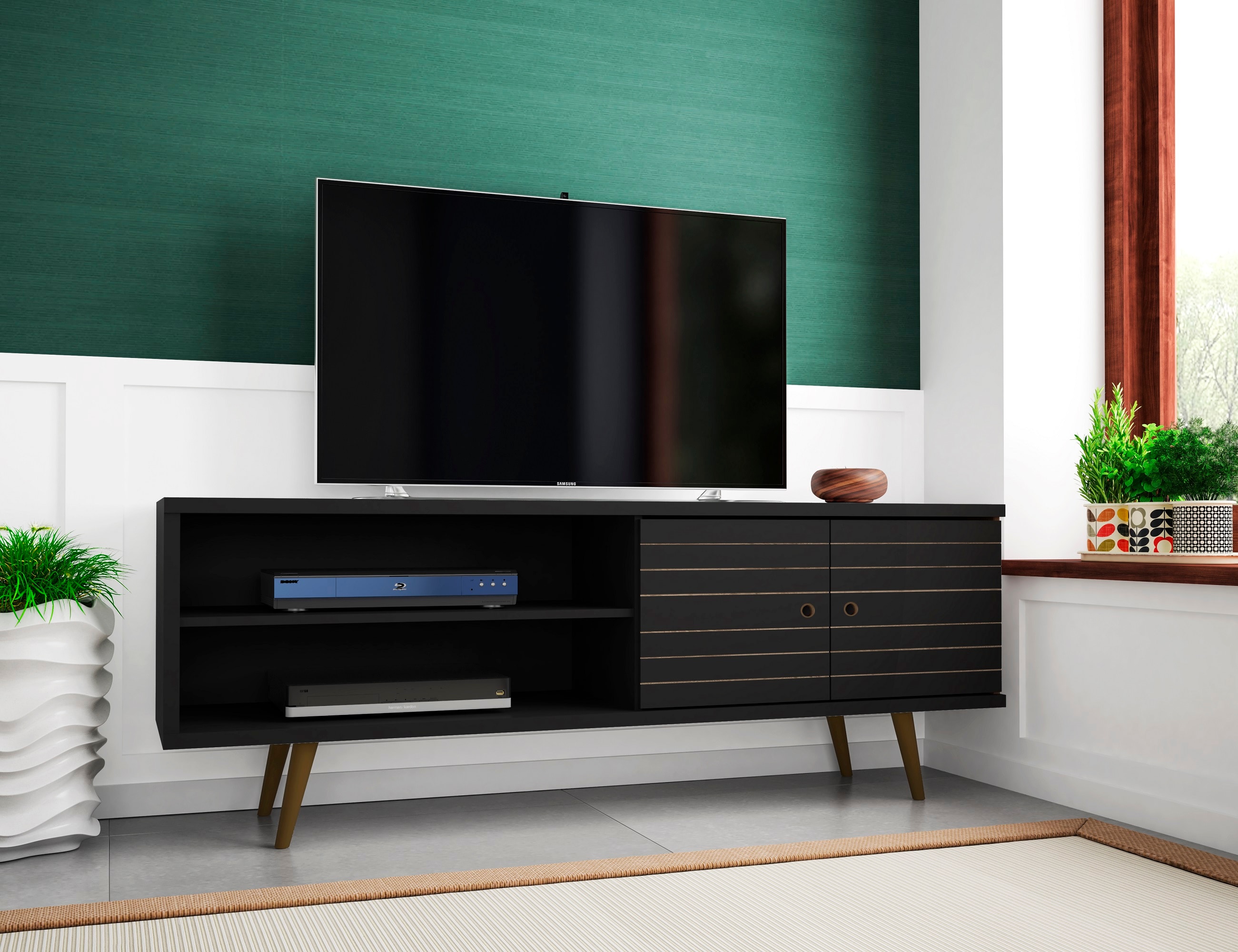 Manhattan Comfort 201AMC8 Liberty Modern/Contemporary Black TV stand ( Accommodates TVs up to 60-in )