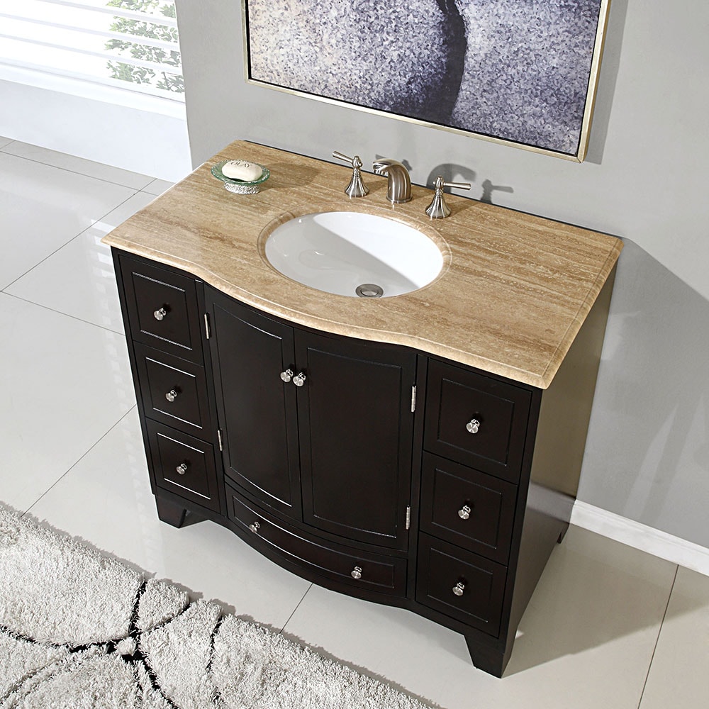 40-in Dark Espresso Undermount Single Sink Bathroom Vanity with Travertine Top in Brown | - Silkroad Exclusive HYP-0703-T-UWC-40