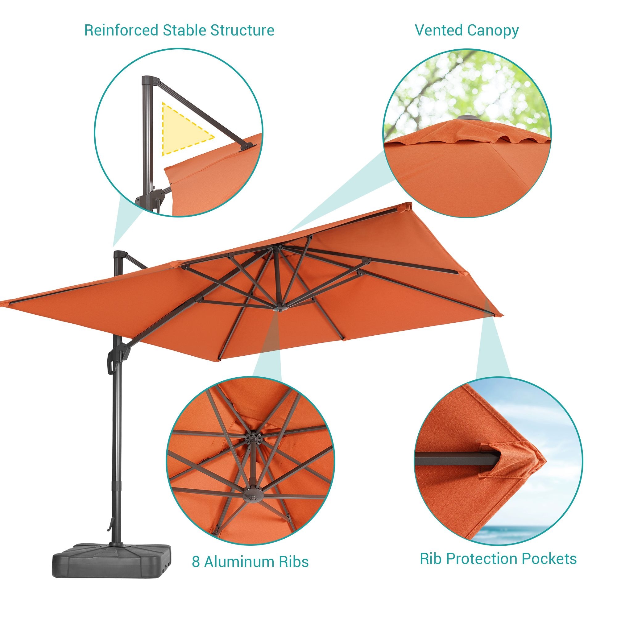 Sonkuki 9-ft No-tilt Cantilever Patio Umbrella With Base In The Patio ...