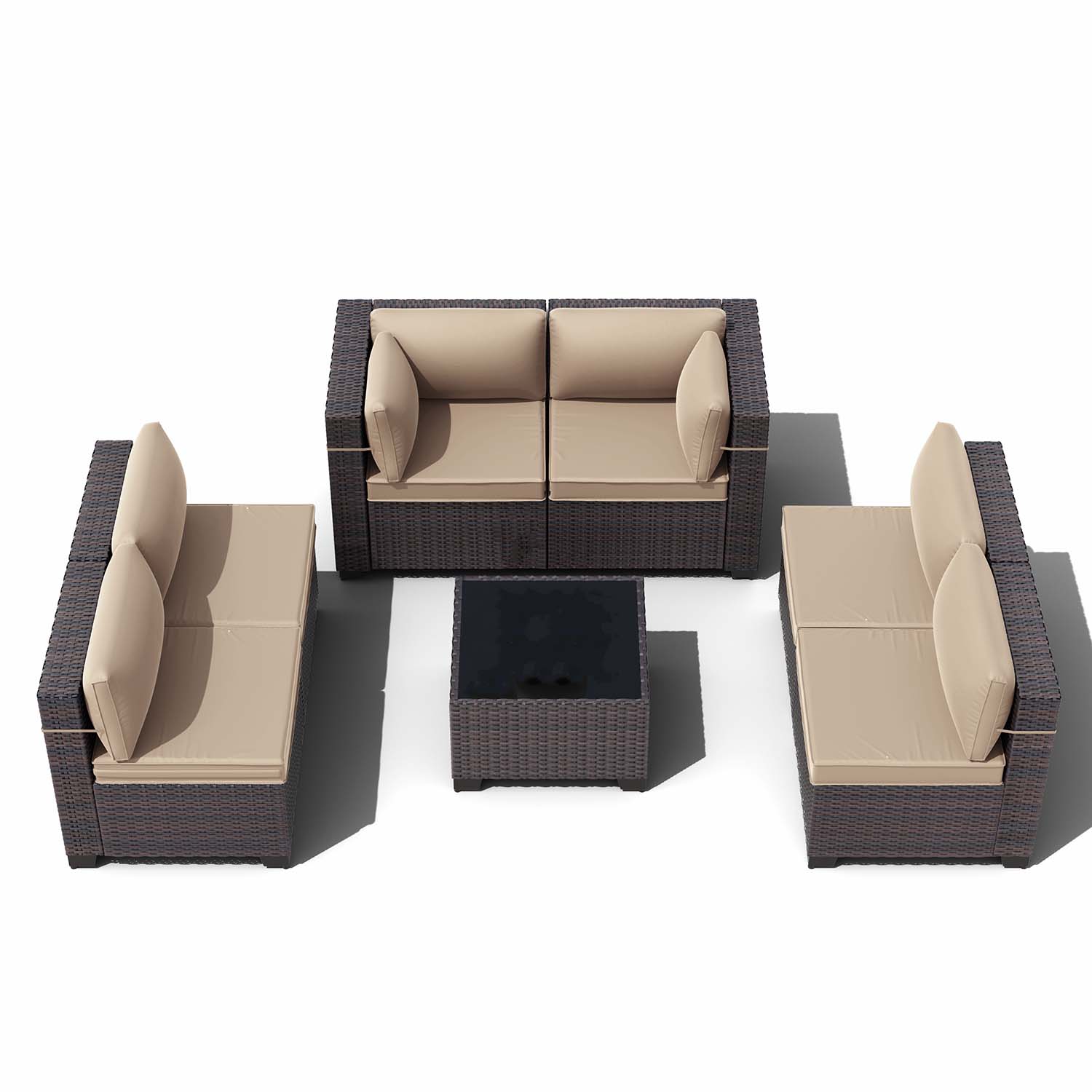 ALAULM LS-7PCS-SAND 7 -Piece Wicker Patio Conversation Set with Brown Cushions