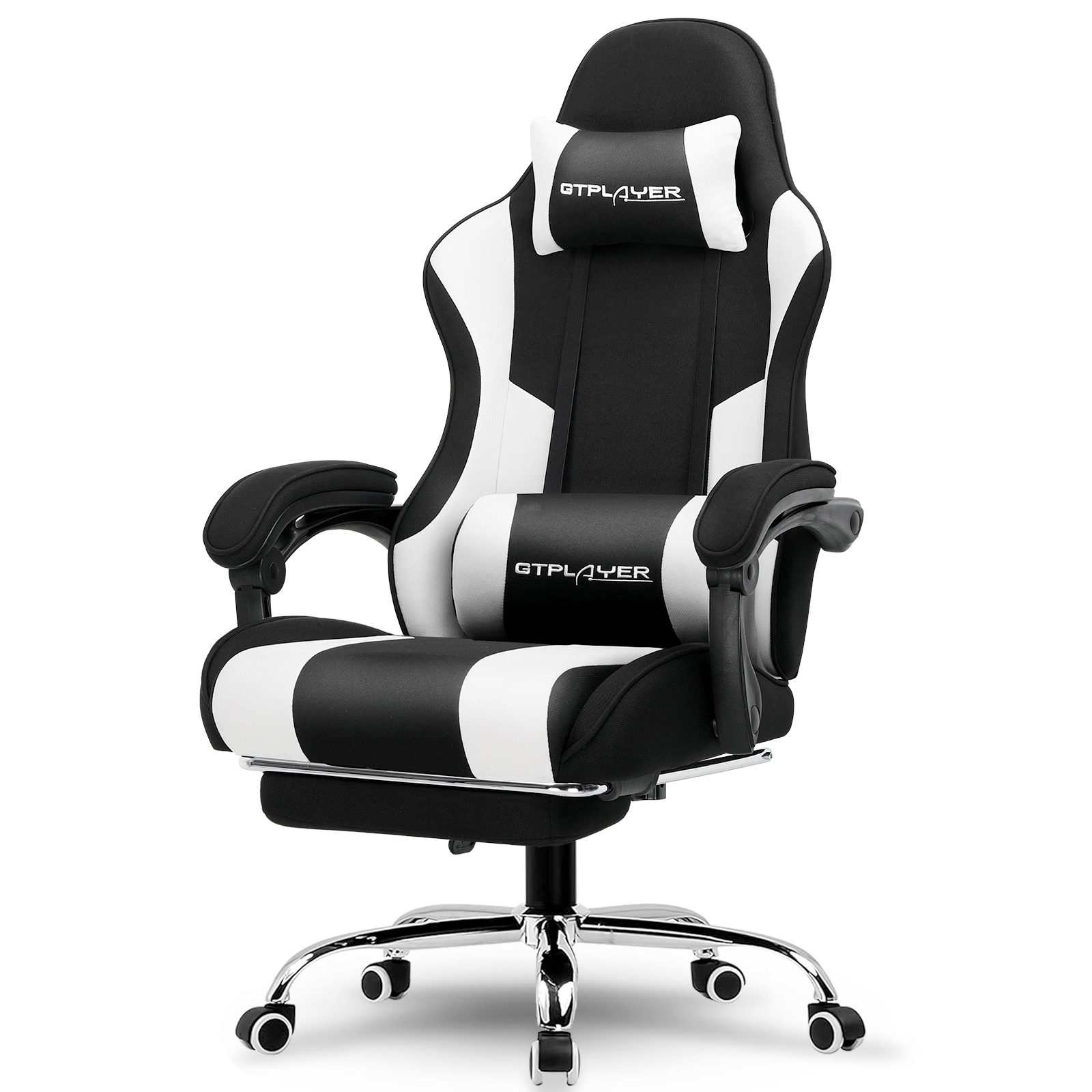 GTPLAYER LOWE-GT800A-GYWT-FA Black Light Gray Ergonomic Gaming Chair Fabric Adjustable Height Swivel Computer Chair