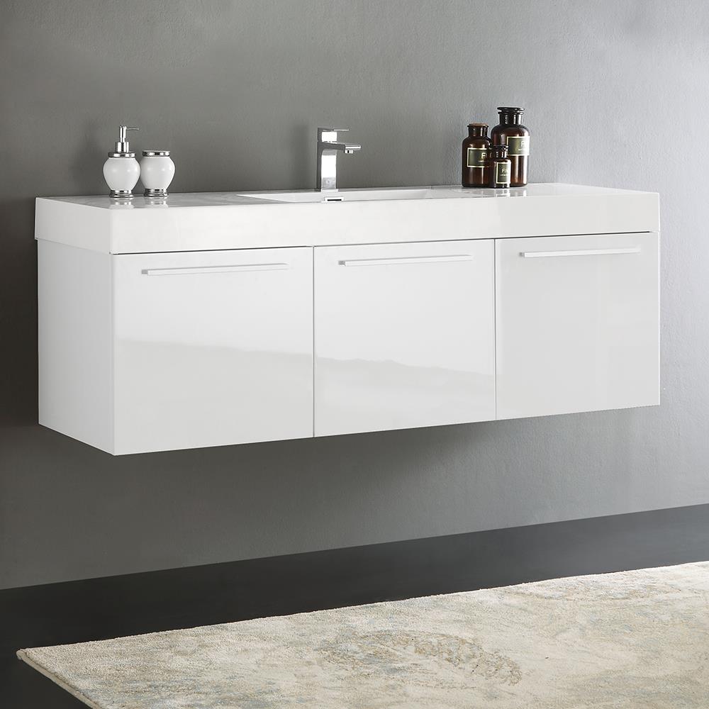 Fresca Vista 60-in White Single Sink Floating Bathroom Vanity with ...