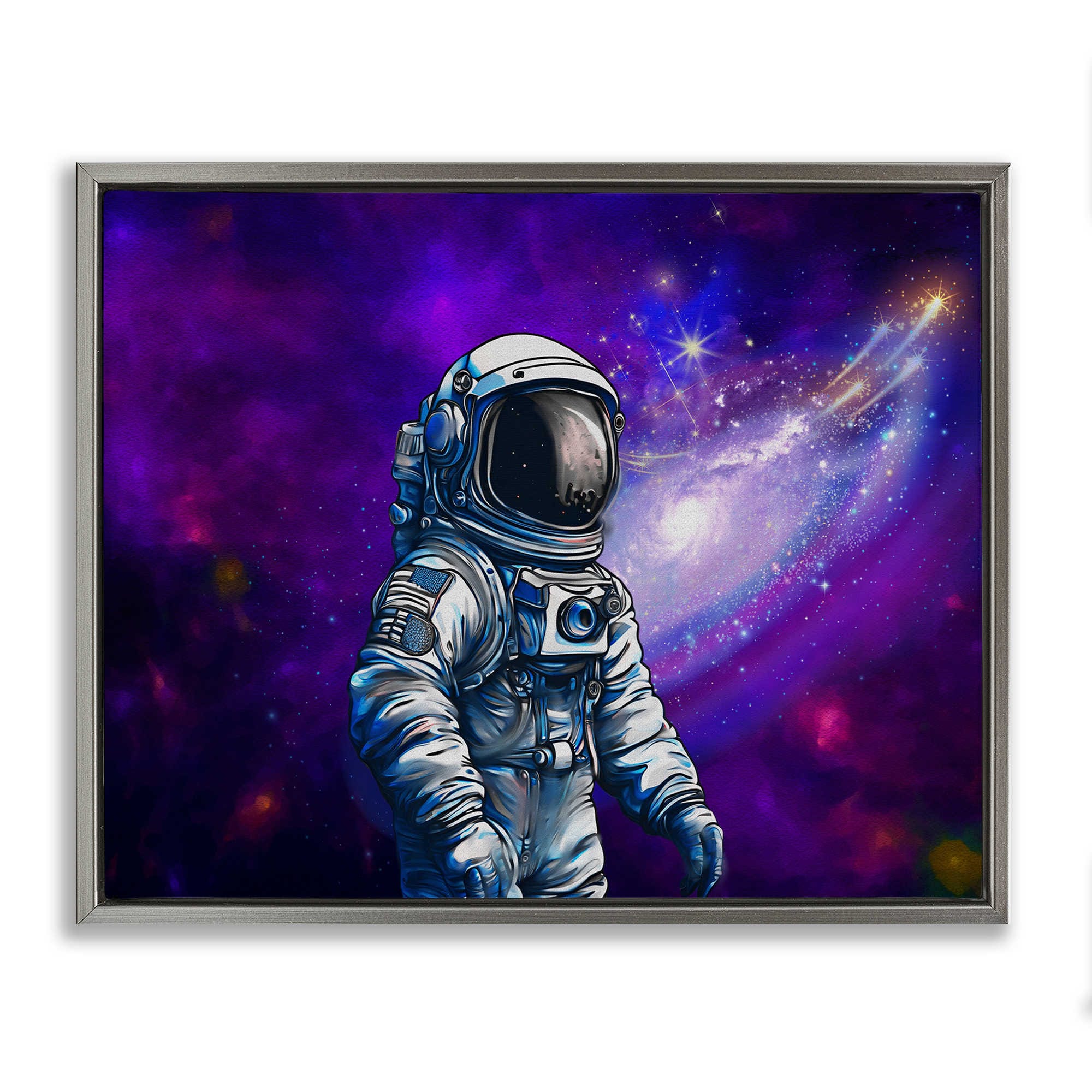 Stupell Industries BS-060-FFL-16X20 Astronaut with Swirling Galaxy Gray Framed Floater Canvas Wall Art By Jesse Keith 21 x 17