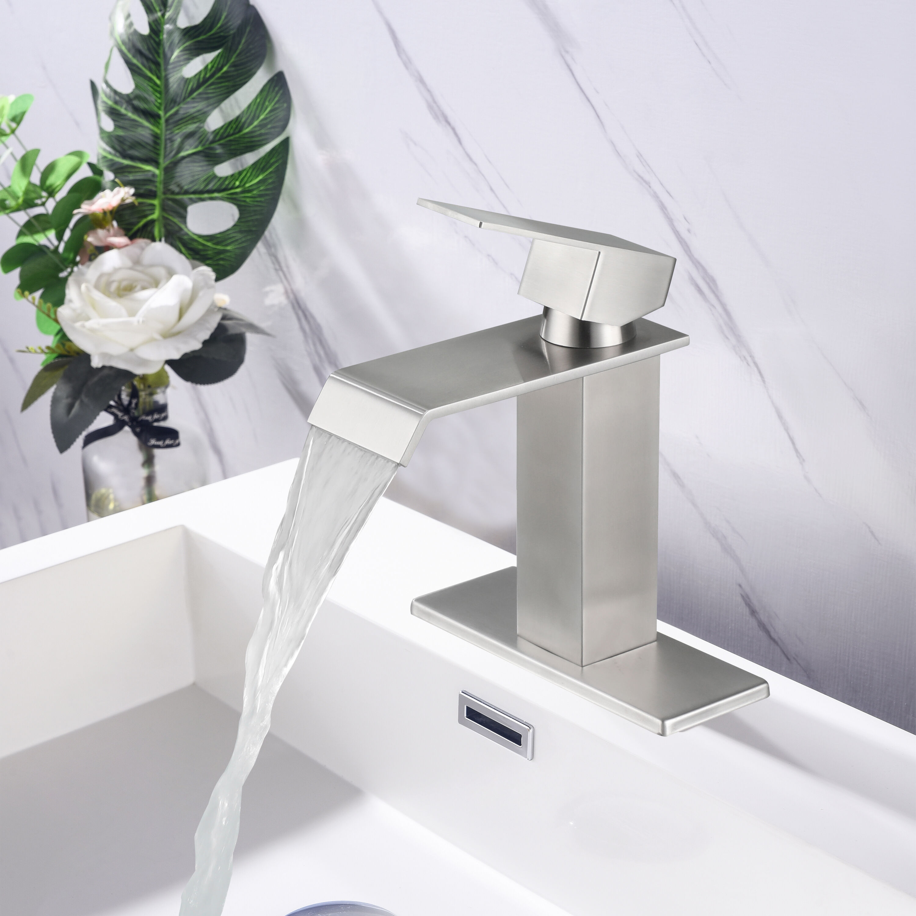 Tatayosi - Waterfall Spout Bathroom Faucet Single Handle Bathroom Vanity Sink Faucet