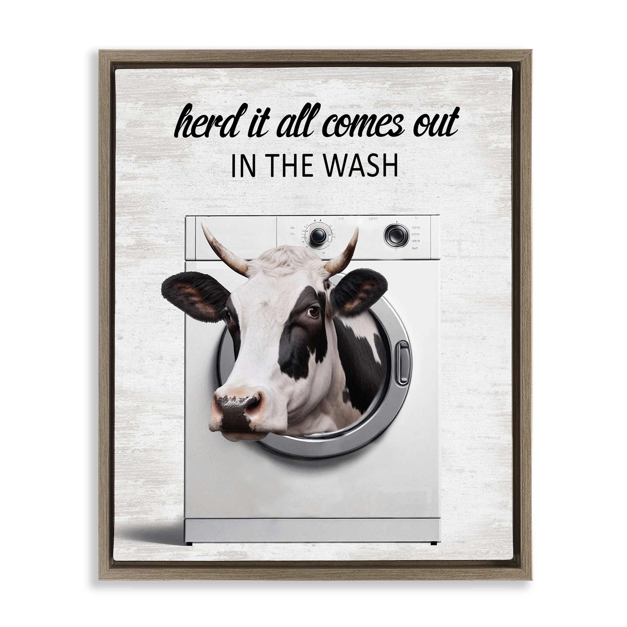Stupell Industries BS-920-FFE-24X30 Cow and Washing Machine Floating Frame design by Lettered and Lined