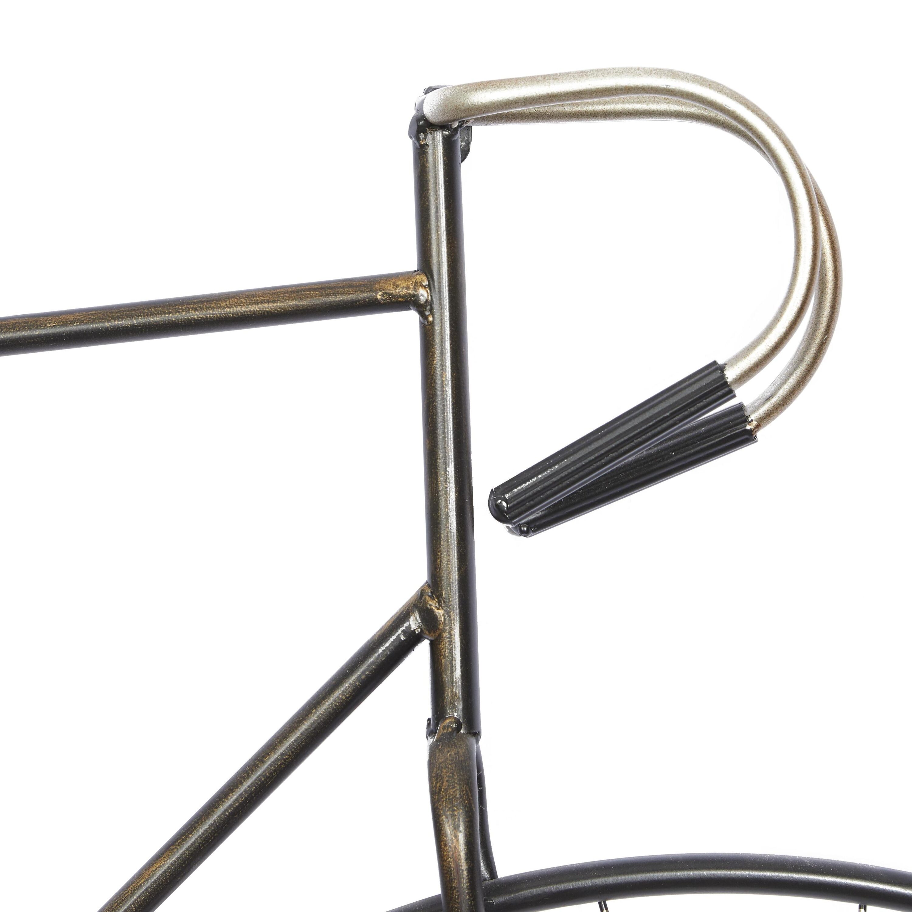 Black Metal Vintage Bicycle Wall Sculpture with Brass Accents