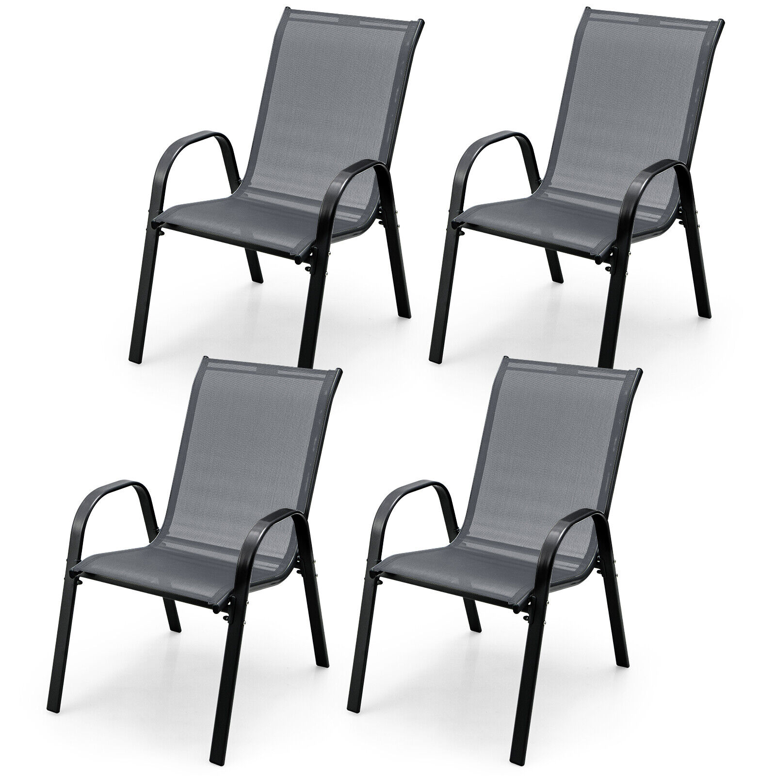 LIVIZA GAGP174331 Set of 4 Stackable Black-Gray Steel Frame Stationary Dining Chair with Gray Mesh Seat