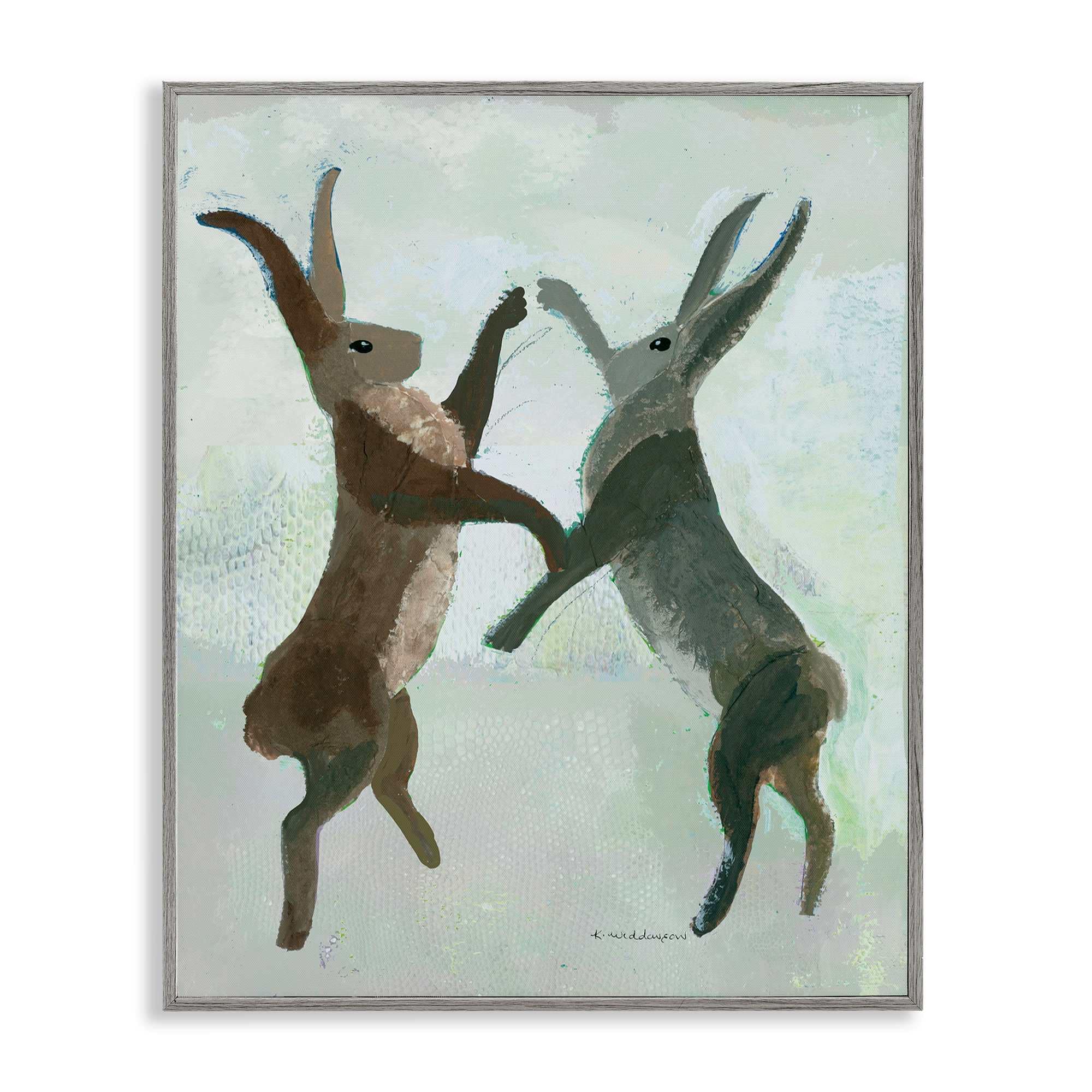 Stupell Industries BT-206-GFF-11X14 Boxing Hares in Neutral Tones Gray Framed Giclee Art By Kay Widdowson 11 x 14