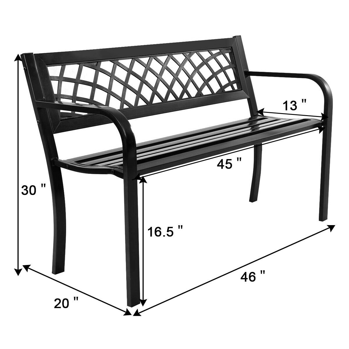 CASAINC 46-in W x 30-in H Black Steel Garden Bench WF-OP70532-LA at ...