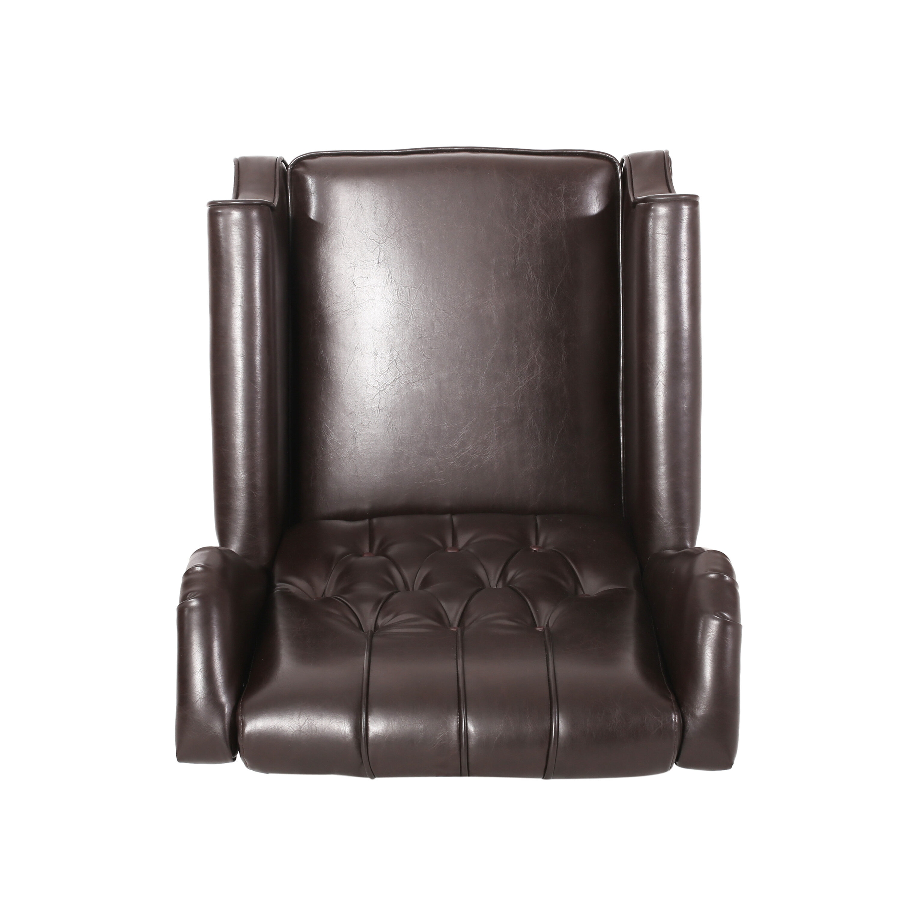 Brown Tufted Leather Wingback Recliner with Wood Legs