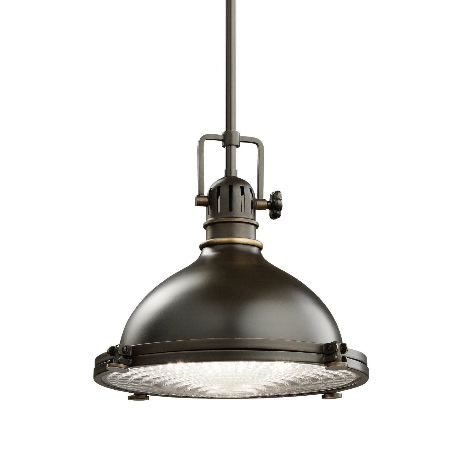 Kichler 2665OZ Hatteras Bay 1 -Light Olde Bronze Transitional Ribbed glass Lantern Medium Hanging Pendant light