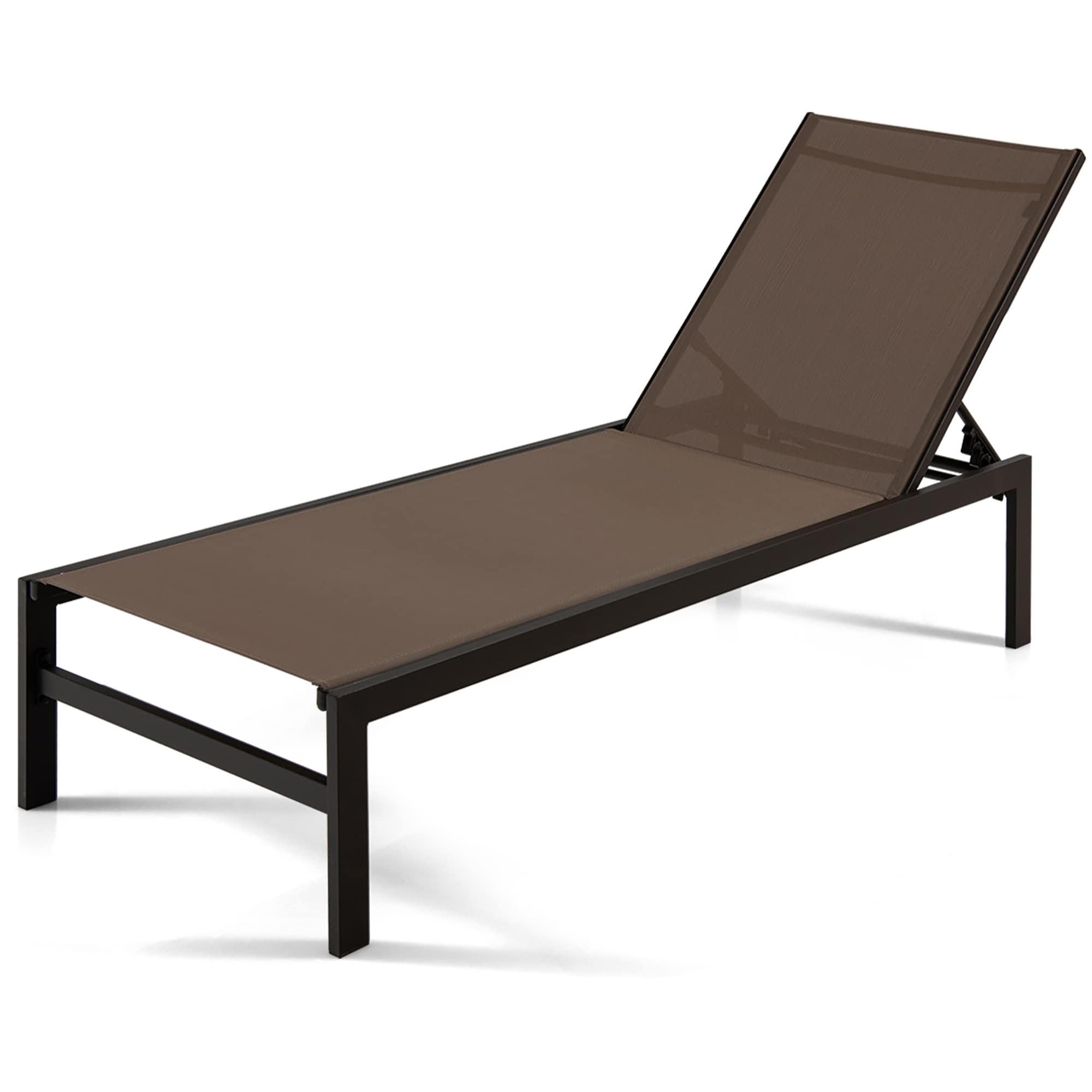 Costway NP10502CF Brown Metal Frame C-spring Chaise Lounge Chair with Brown Mesh Seat