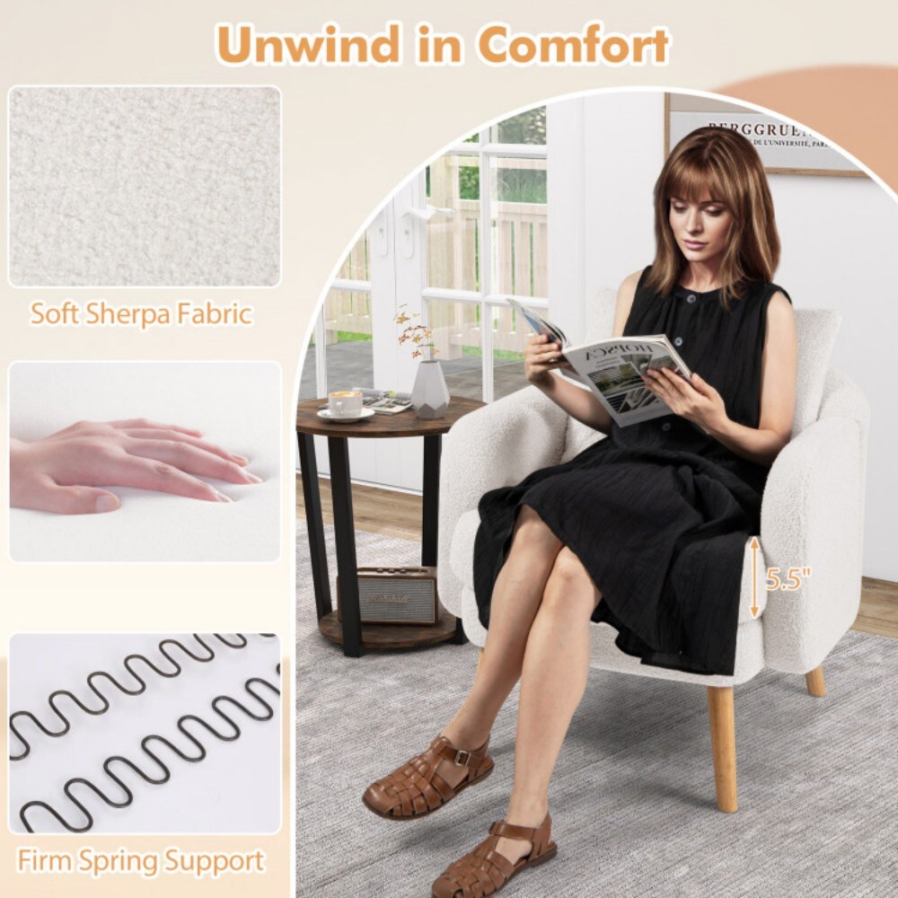 Fenbeli Sherpa Accent Chair with Serpentine Springs and 330-lb Rubber ...