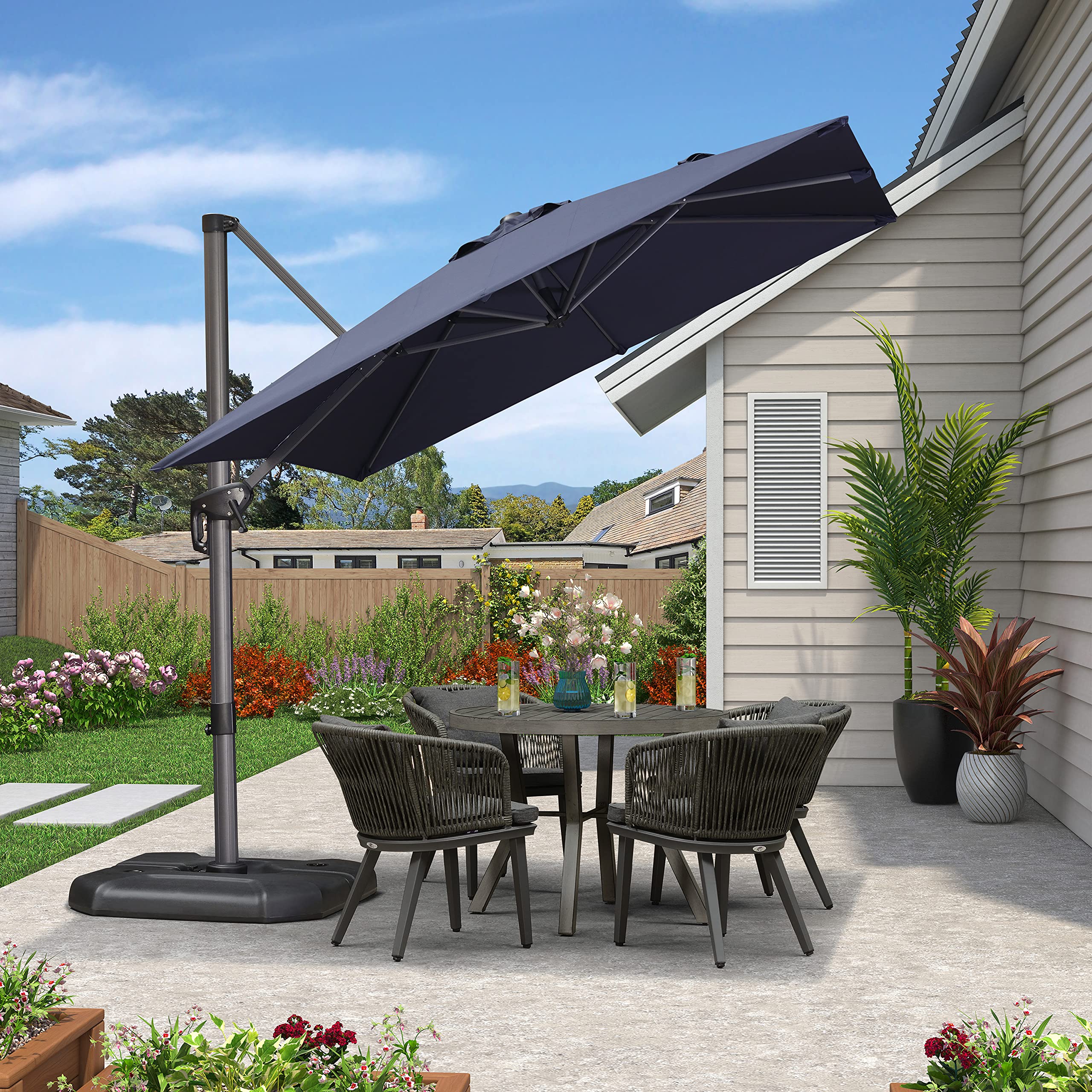 PURPLE LEAF LS04XHS08-NB 8-ft Aluminum Navy Crank Cantilever Patio Umbrella