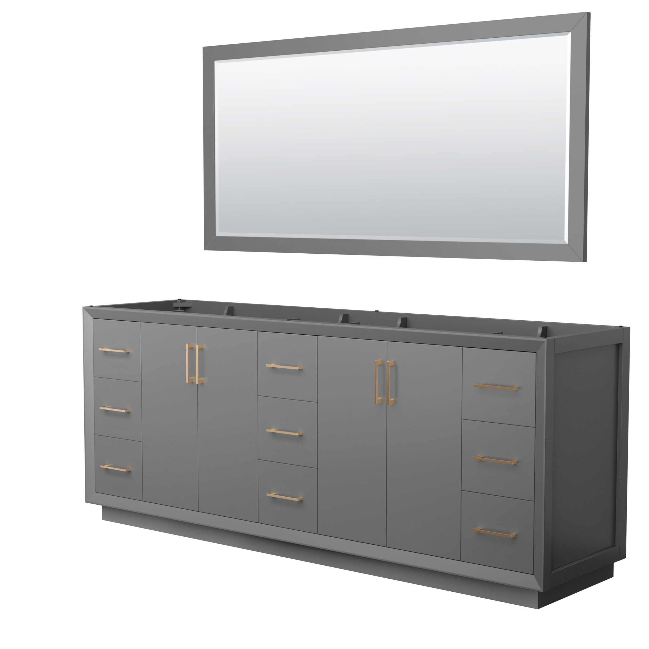 Wyndham Collection WCF414184DGZCXSXXM70 Strada 84-in Dark Gray with Satin Bronze Trim Bathroom Vanity Base Cabinet without Top (Mirror Included)