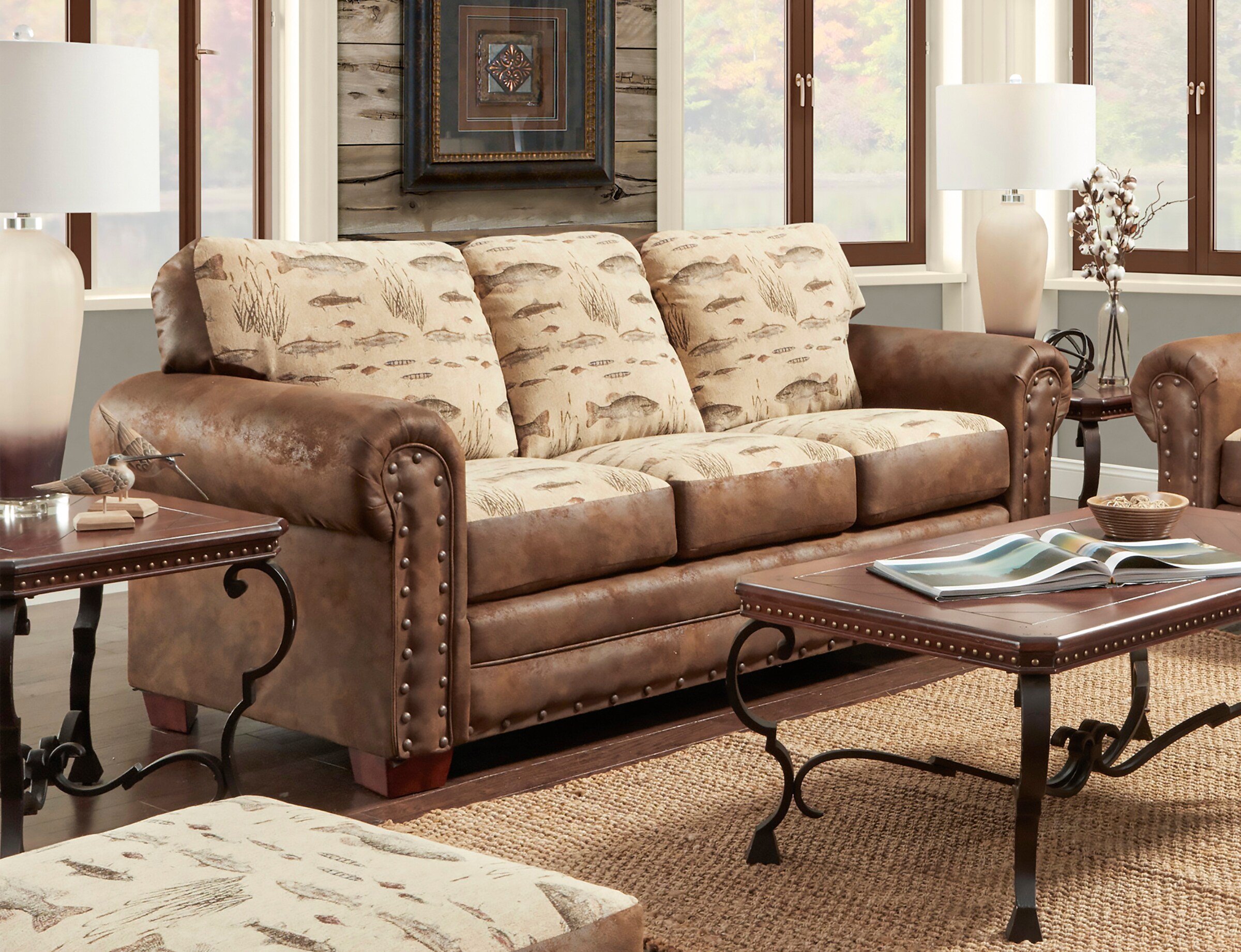 Brown Microfiber Queen Sleeper Sofa with Nailhead Accents