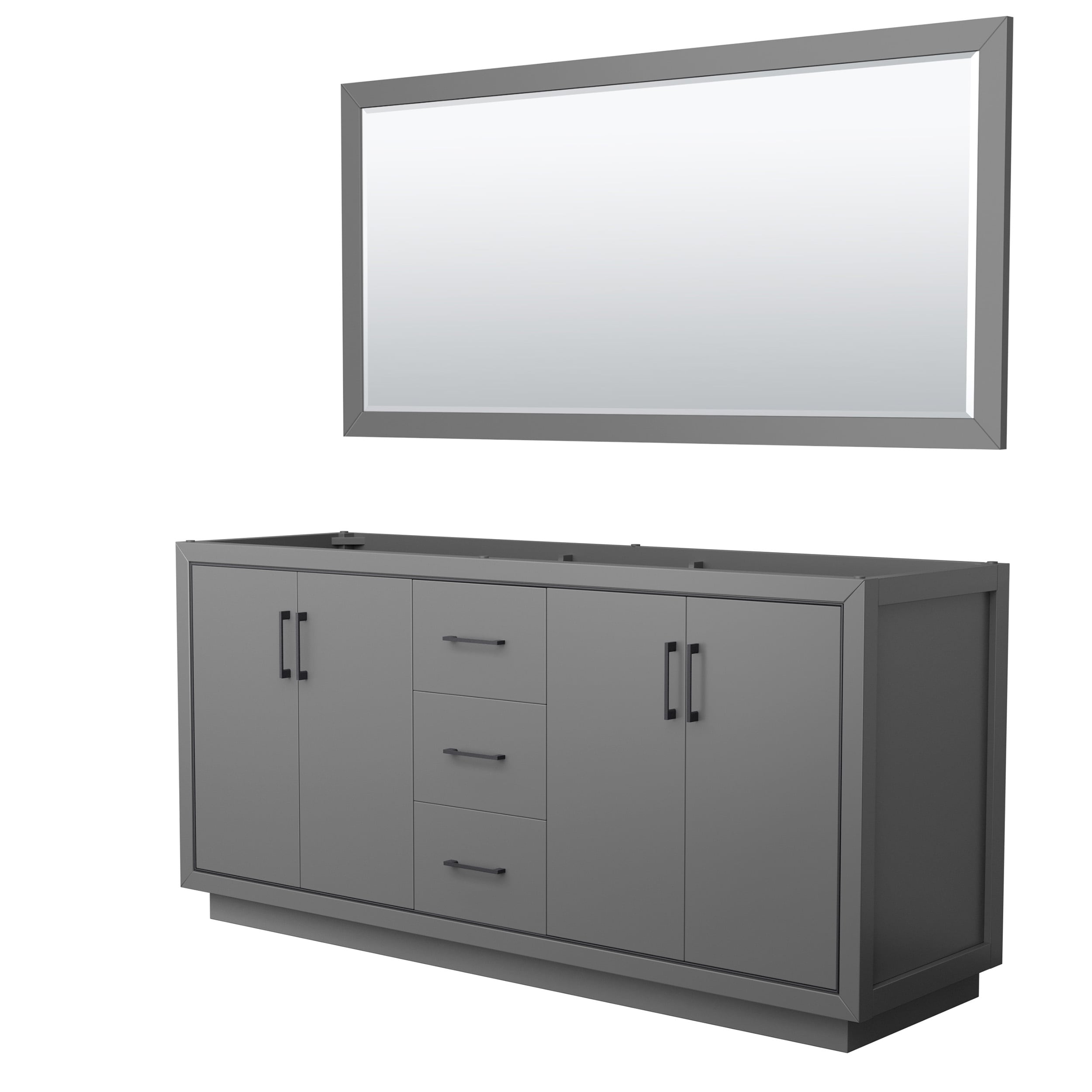 Wyndham Collection WCF111172DGBCXSXXM70 Icon 72-in Dark Gray with Matte Black Trim Bathroom Vanity Base Cabinet without Top (Mirror Included)