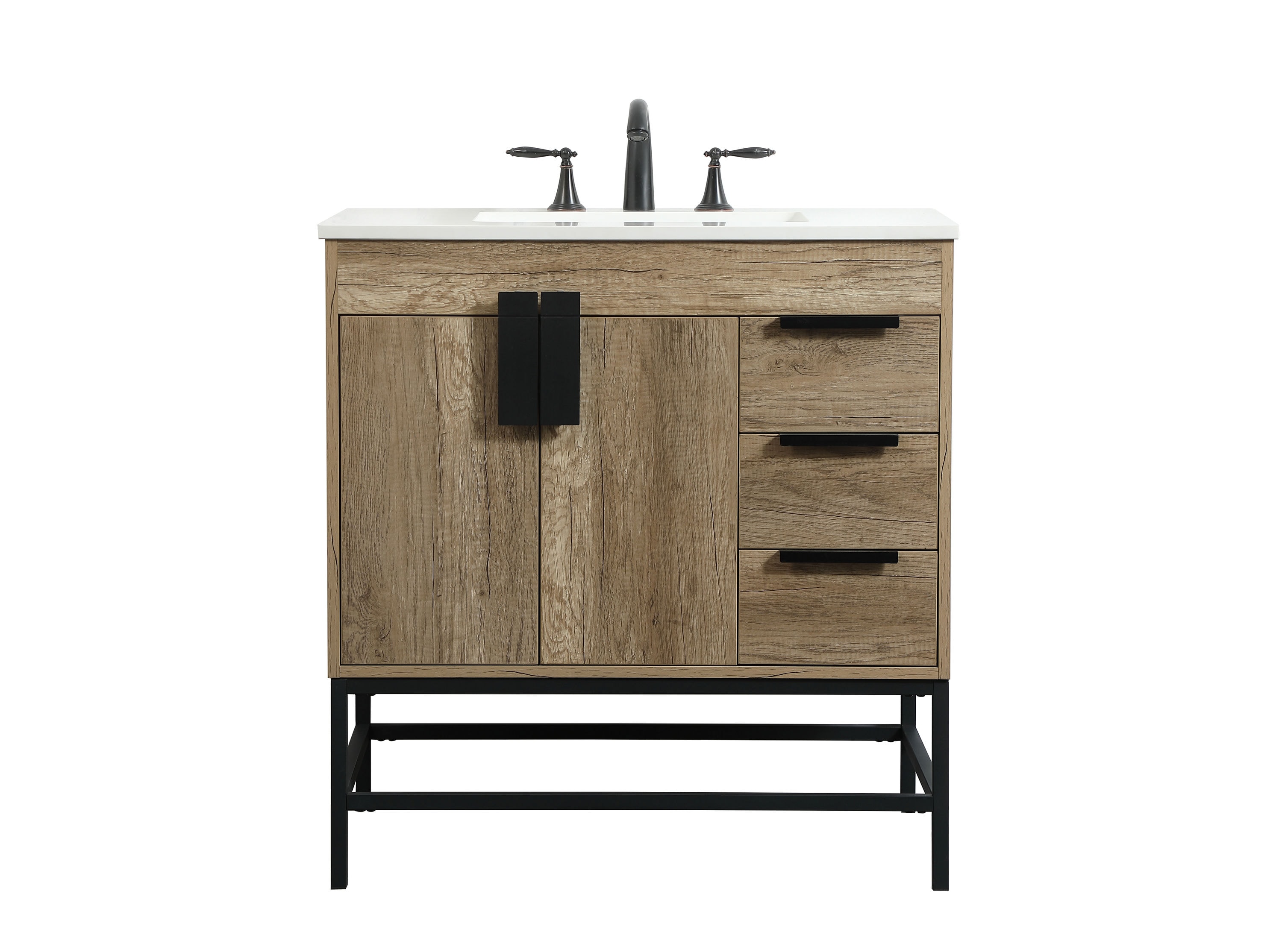 Home Furnishing 32-in Natural Oak Undermount Single Sink Bathroom Vanity with Ivory White Engineered Marble Top in Yellow | - Elegant Decor HF146496NT