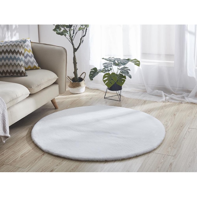 Solid Lodge Handcrafted Area Rug, Round White Area Rug