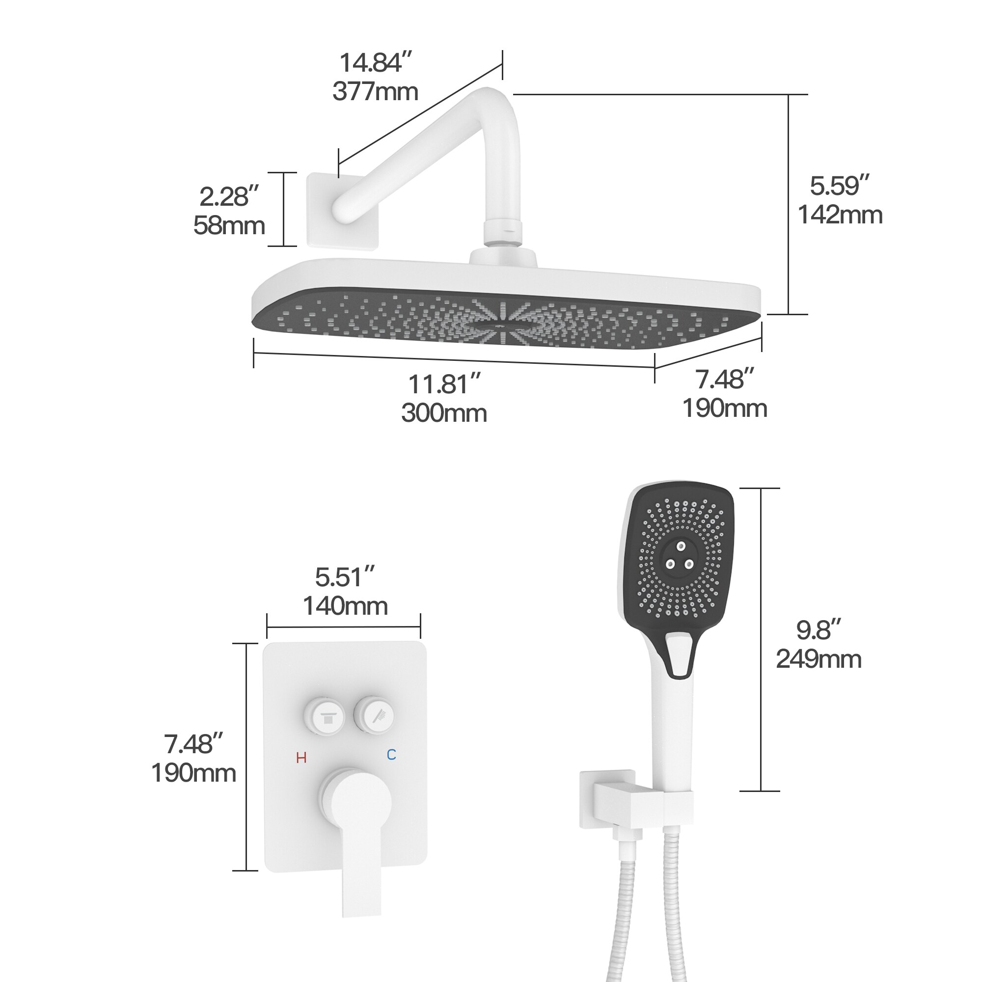 CASAINC CA-A4341-MW Showerhead-Bar-Panels - View #8