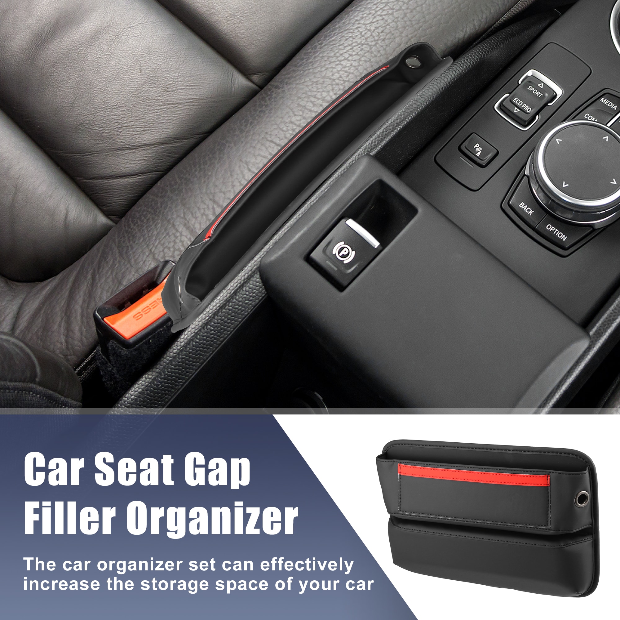 Unique Bargains Black Red PU Leather Car Seat Gap Filler Multiple ...