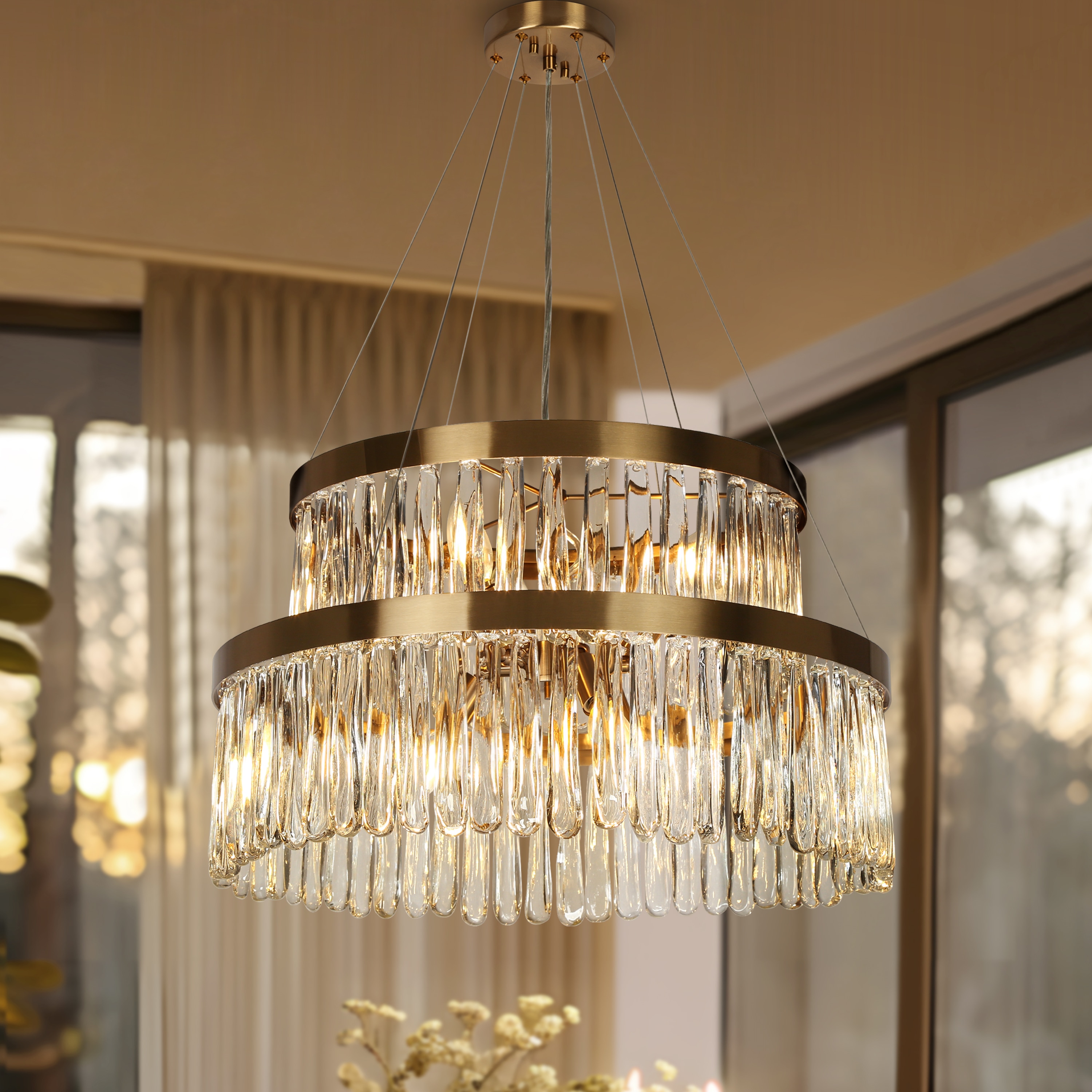 LNC HA05079 Miswinamp 6 -Light Matte Gold Modern/contemporary Crystal For Use in Bedrooms, Dining Rooms, Foyers, Kitchens, Living Rooms Chandelier